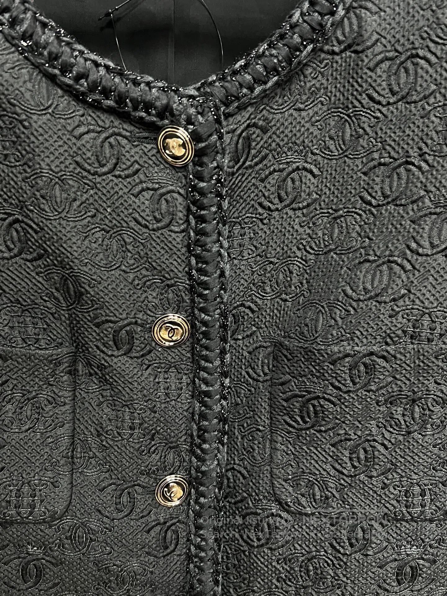 Chanel Chanel Black Double C Embossed Jacket. Size L / US 10 / IT 46 - 3 Thumbnail