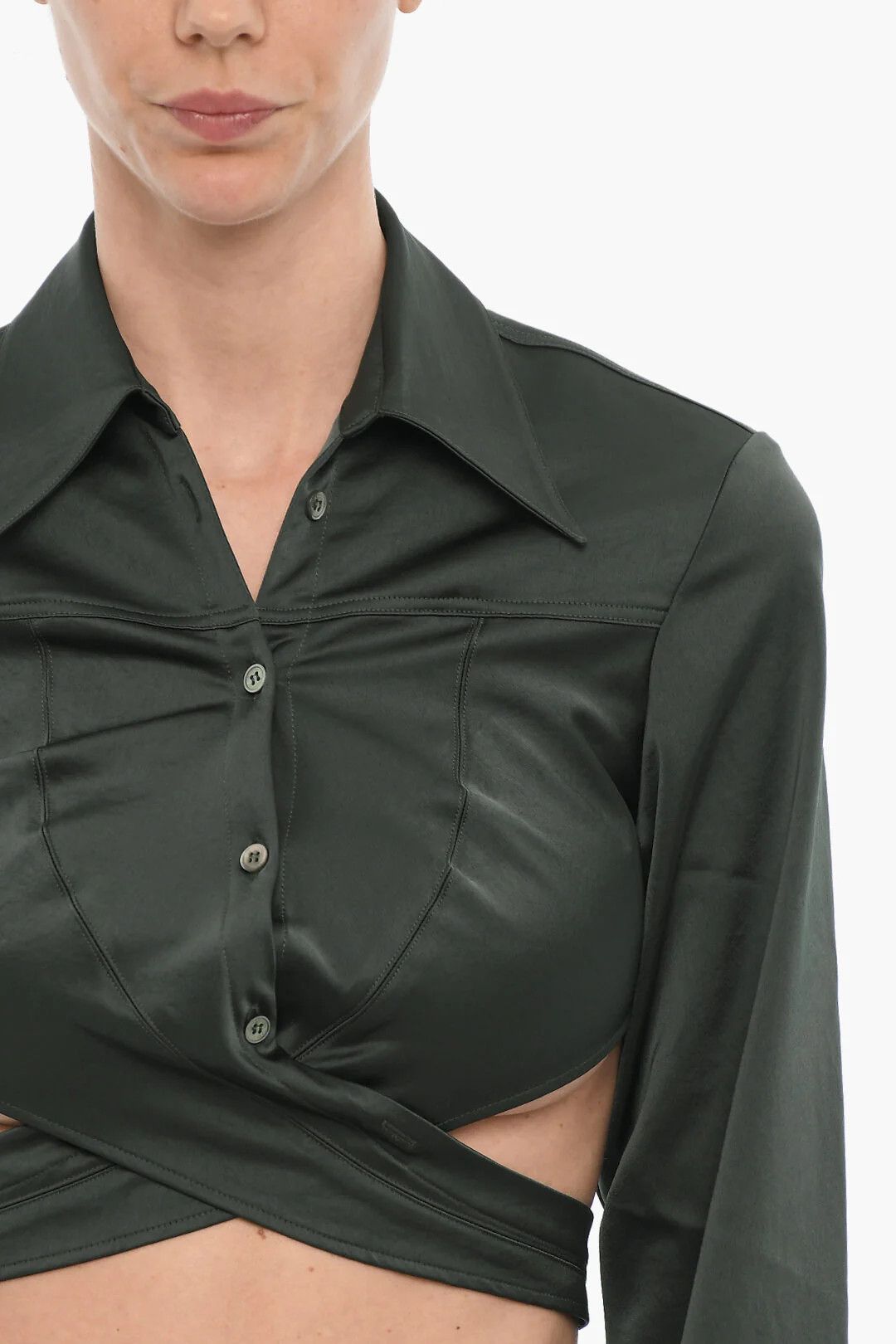 Ambush Design og1mm0426 Satin Crop Shirt in Green Size L / US 10 / IT 46 - 3 Thumbnail