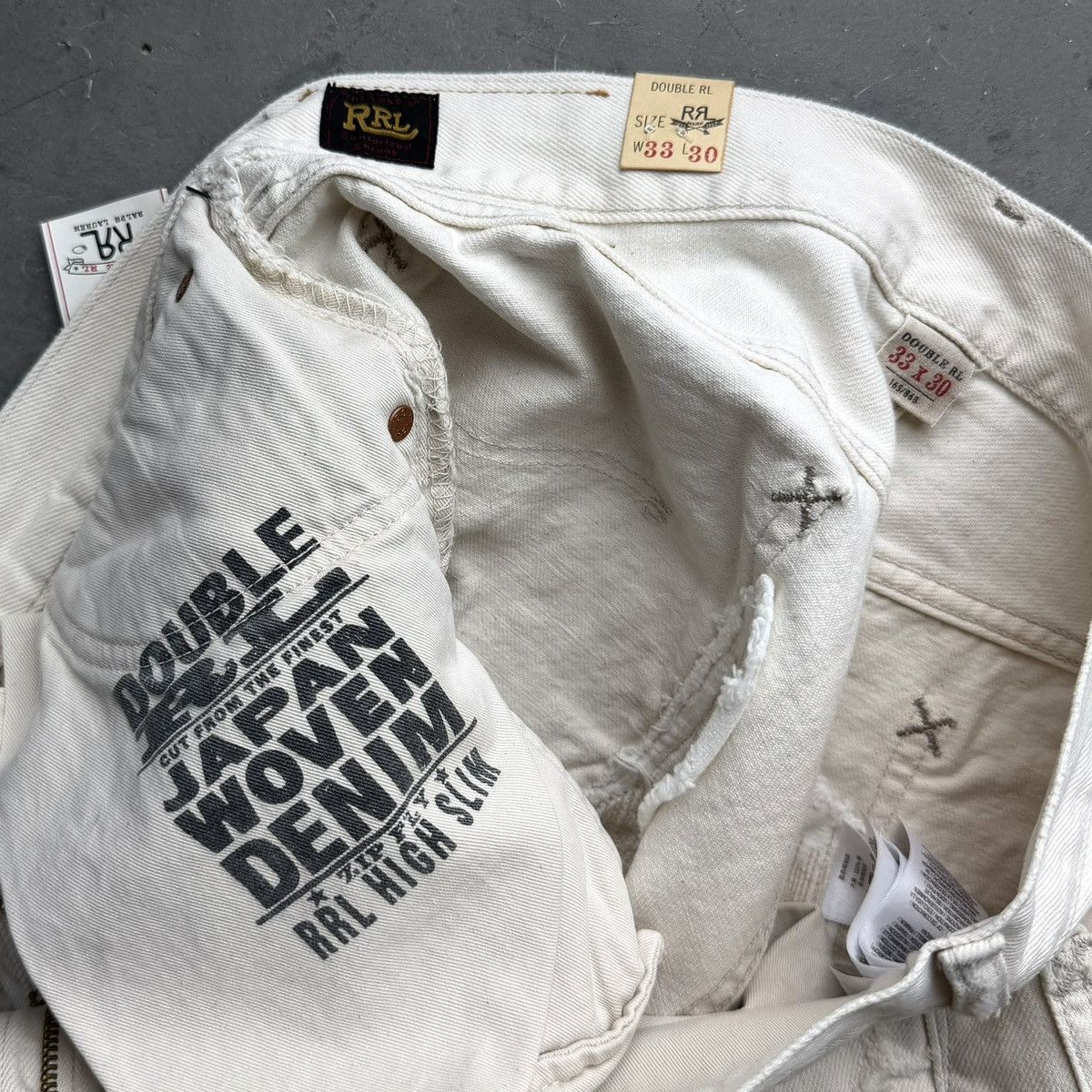 RRL Ralph Lauren RRL RALPH LAUREN HIGH SLIM REPAIRED NATURAL JEANS 33x30 NWT Size US 33 - 4 Thumbnail