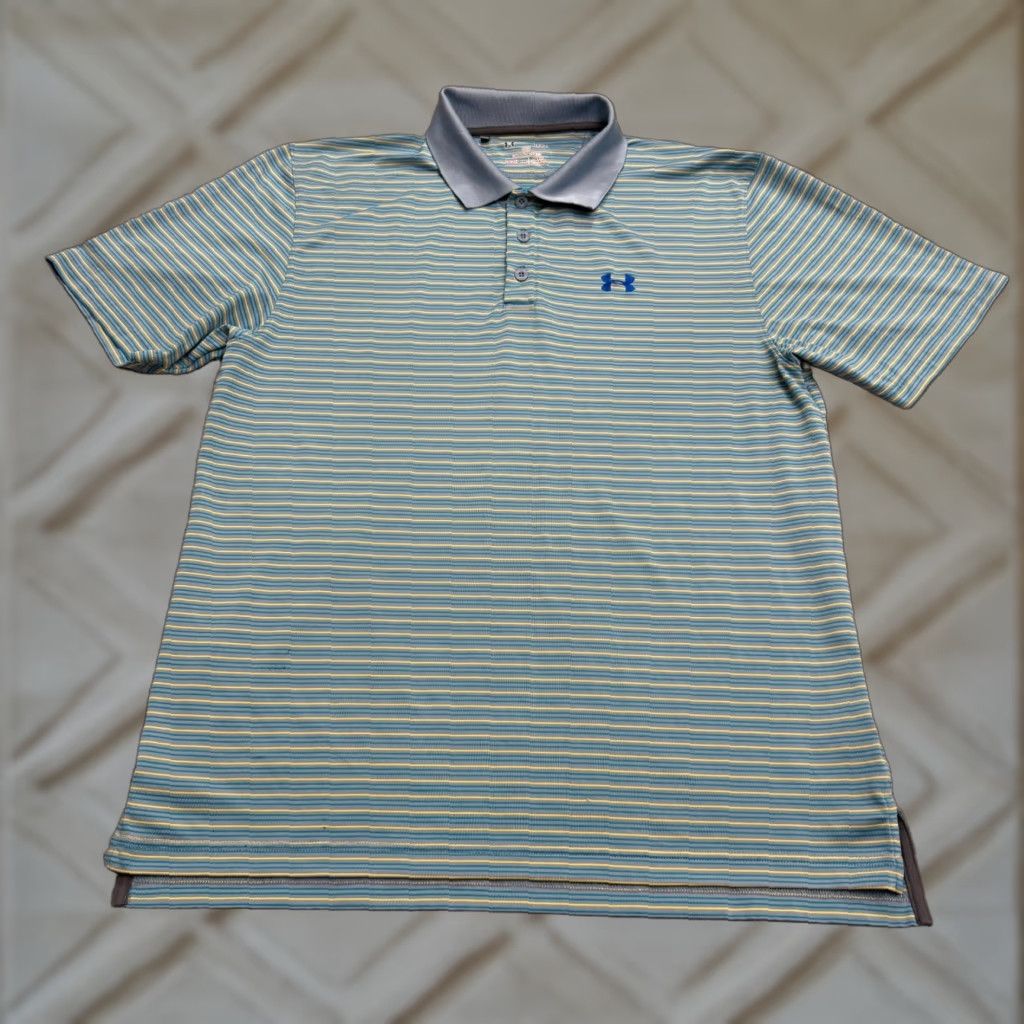 Under Armour Under Armour HeatGear Polo Shirt Mens L Blue Striped Golf Shirt Size US L / EU 52-54 / 3 - 1 Thumbnail