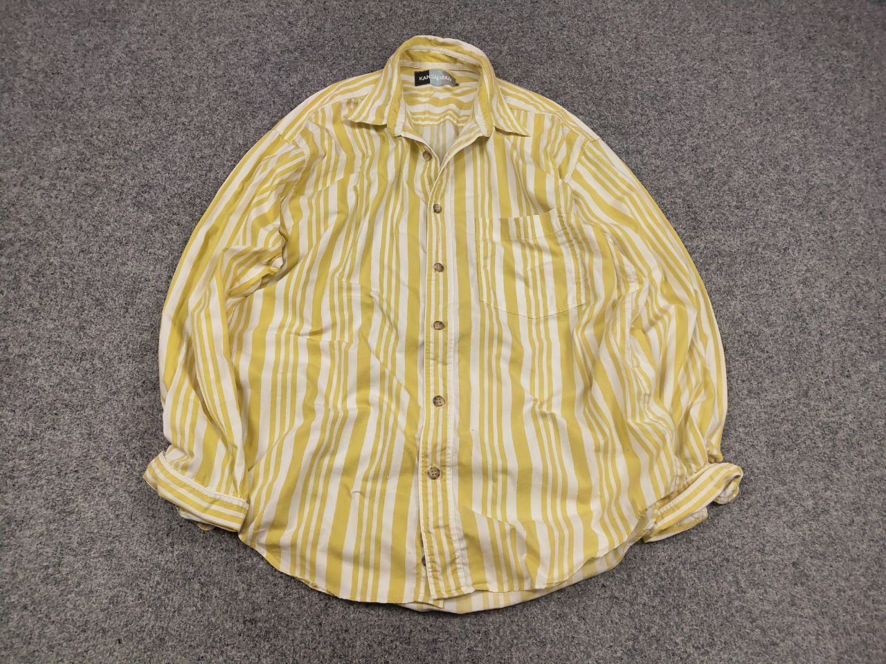 Kansai Yamamoto Vintage 90's Kansai Yamamoto Man Striped Yellow Casual shirt Size US M / EU 48-50 / 2 - 2 Thumbnail