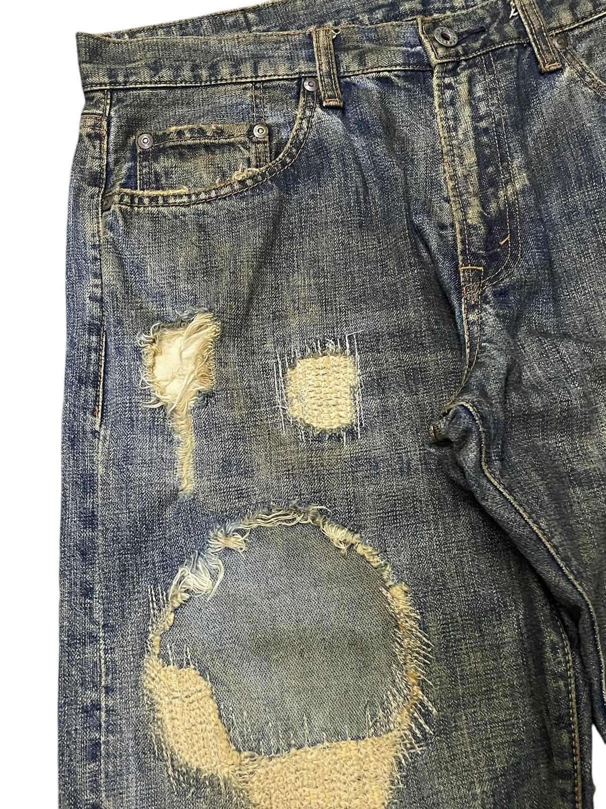 20471120 × 5351 POUR LES HOMMES × Hysteric Glamour Boro 🇯🇵 Brand Heavy Stitched Repaired Distressed Mud Jeans Size US 34 / EU 50 - 9 Thumbnail