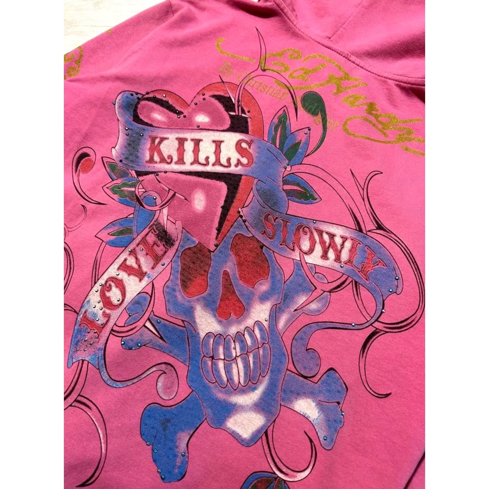 Ed Hardy VINTAGE Ed Hardy Hoodie Y2K Zip Up Women M Pink Size M / US 6-8 / IT 42-44 - 2 Thumbnail