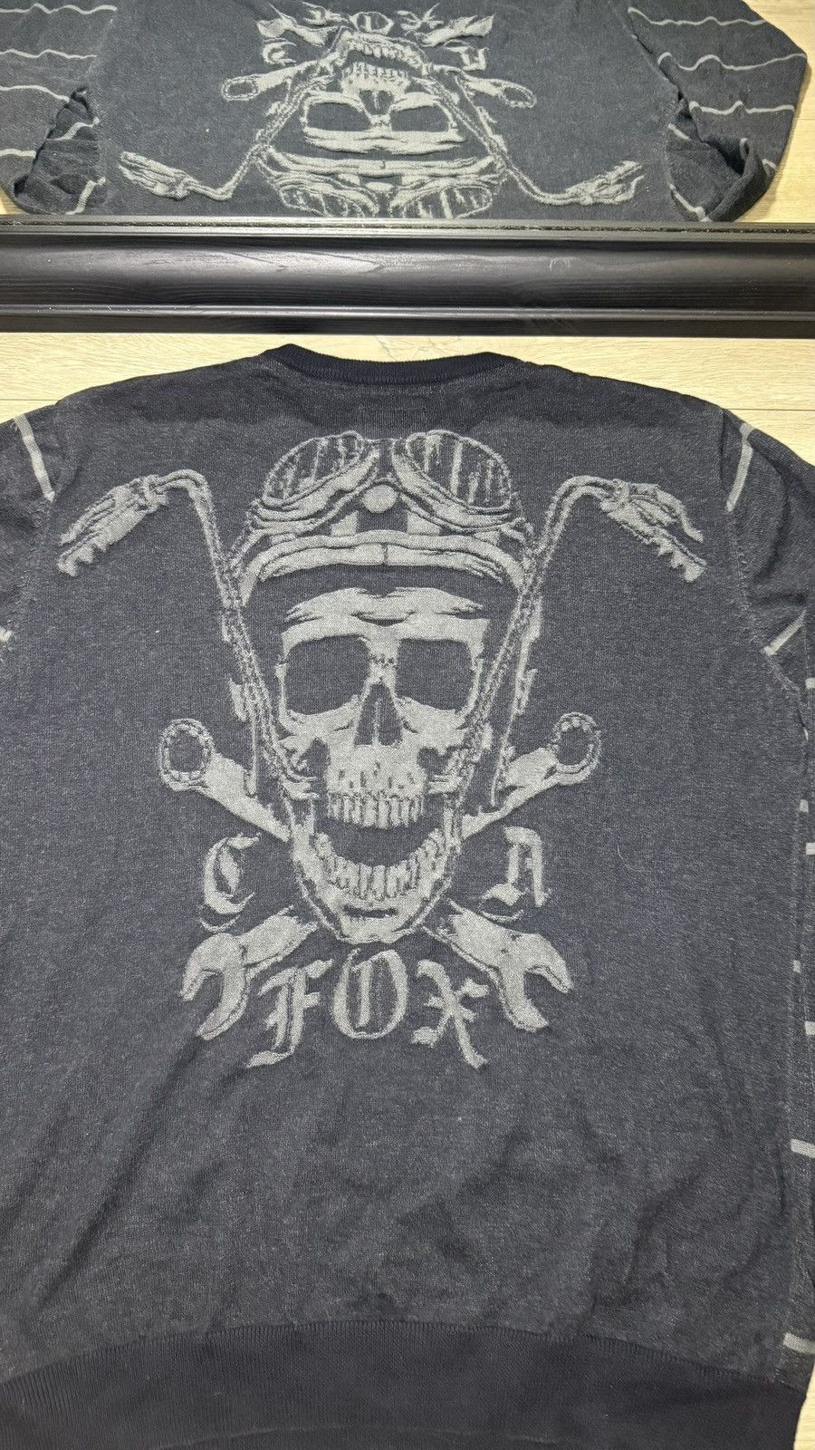 Fox Racing Y2K 2000s Fox Skull Striped Knitwear Pull Over Sweater Size US XL / EU 56 / 4 - 4 Thumbnail