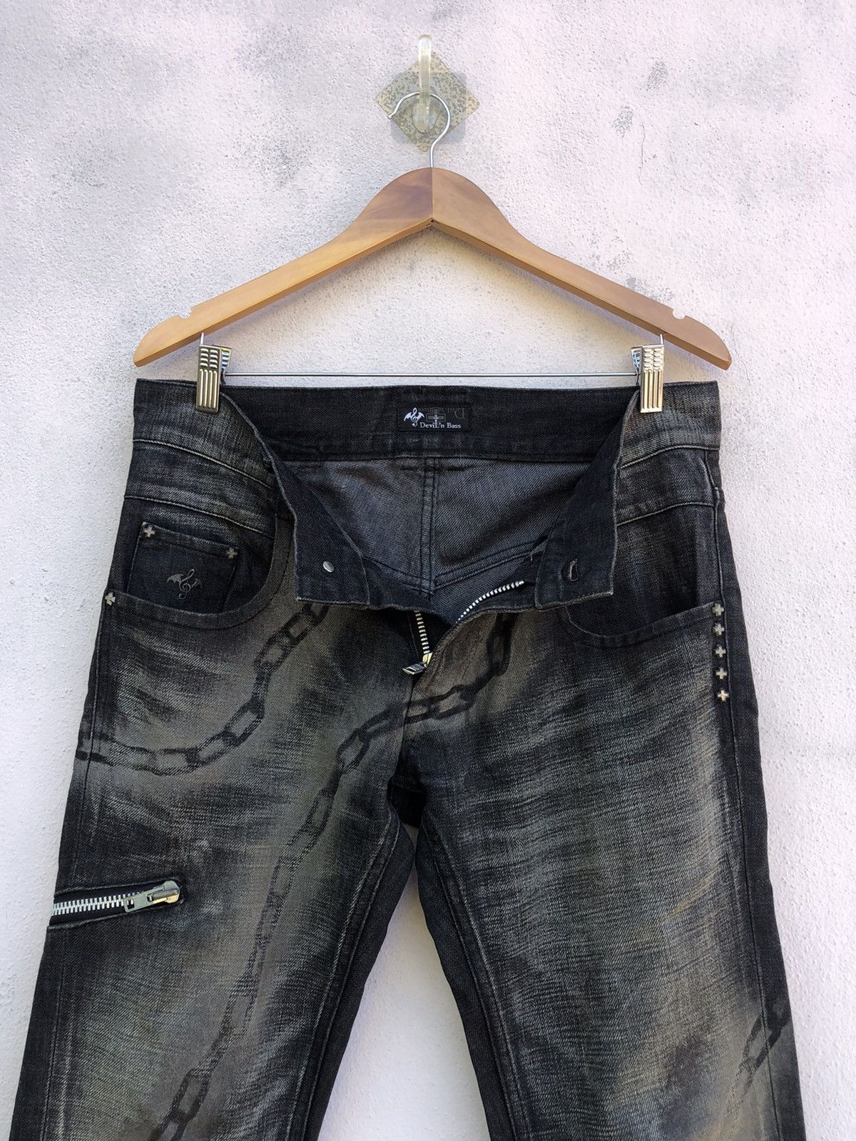 Japanese Brand × Le Grande Bleu (L.G.B.) DeviL’n Bass Printed Chain Zipper Jeans Size US 33 - 13 Thumbnail