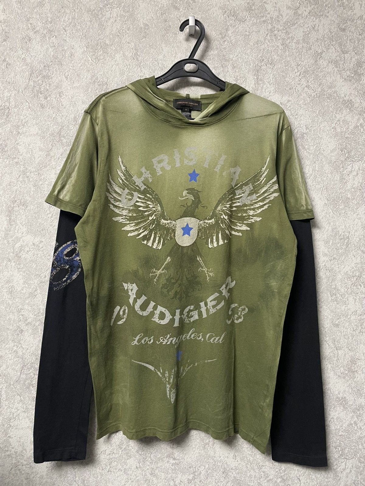 Christian Audigier Christian Audigier Layered Hooded Double Sleeve Graphic Tee Size US M / EU 48-50 / 2 - 1 Thumbnail