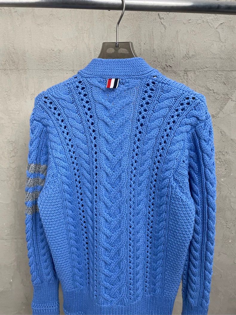 Thom Browne Thom browne Sky blue four-striped pure wool cardigan jacket Size XS / US 0-2 / IT 36-38 - 4 Thumbnail