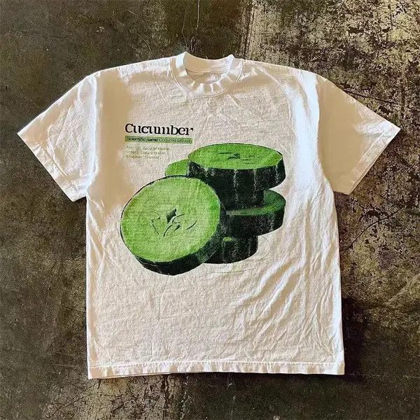 Designer Kihara x ishi White vintage cucumber print cotton t-shirt Size US L / EU 52-54 / 3 - 3 Thumbnail