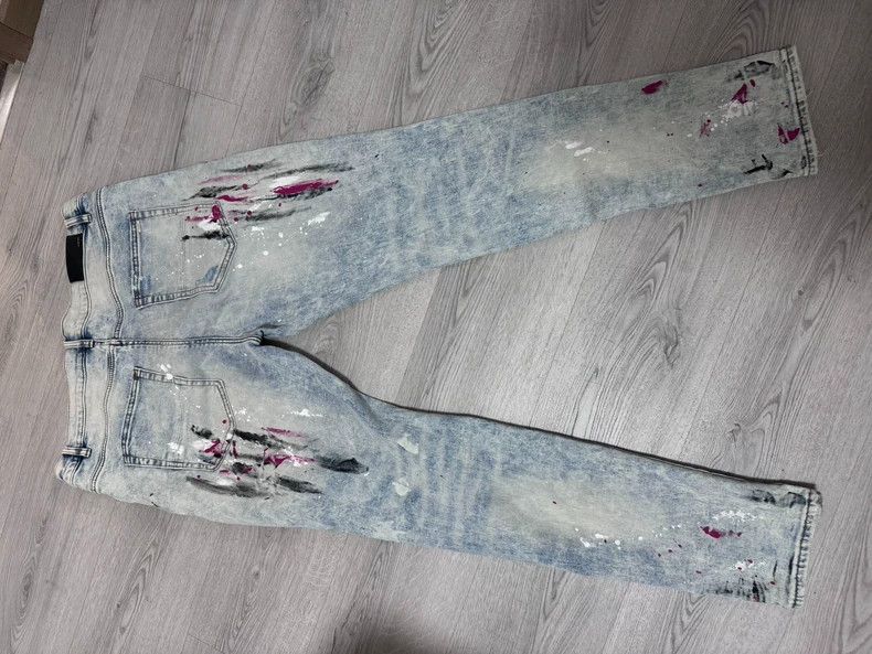 Amiri Amiri Light blue splatter straight leg distressed denim je Size US 38 / EU 54 - 4 Thumbnail
