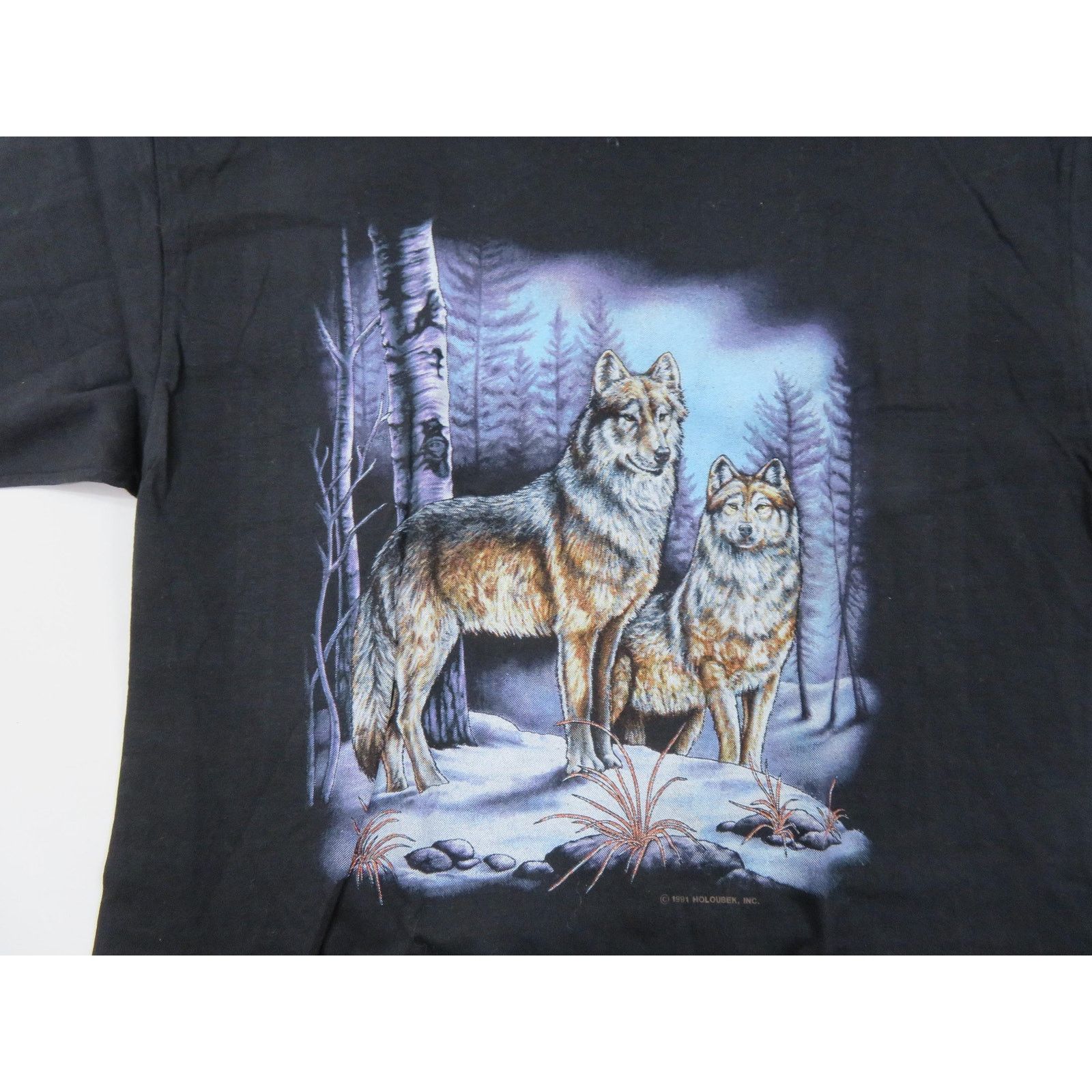 Other Wolf Wolves Forest Graphic Haloubek Black T-shirt Sz L 90s Size US L / EU 52-54 / 3 - 3 Thumbnail