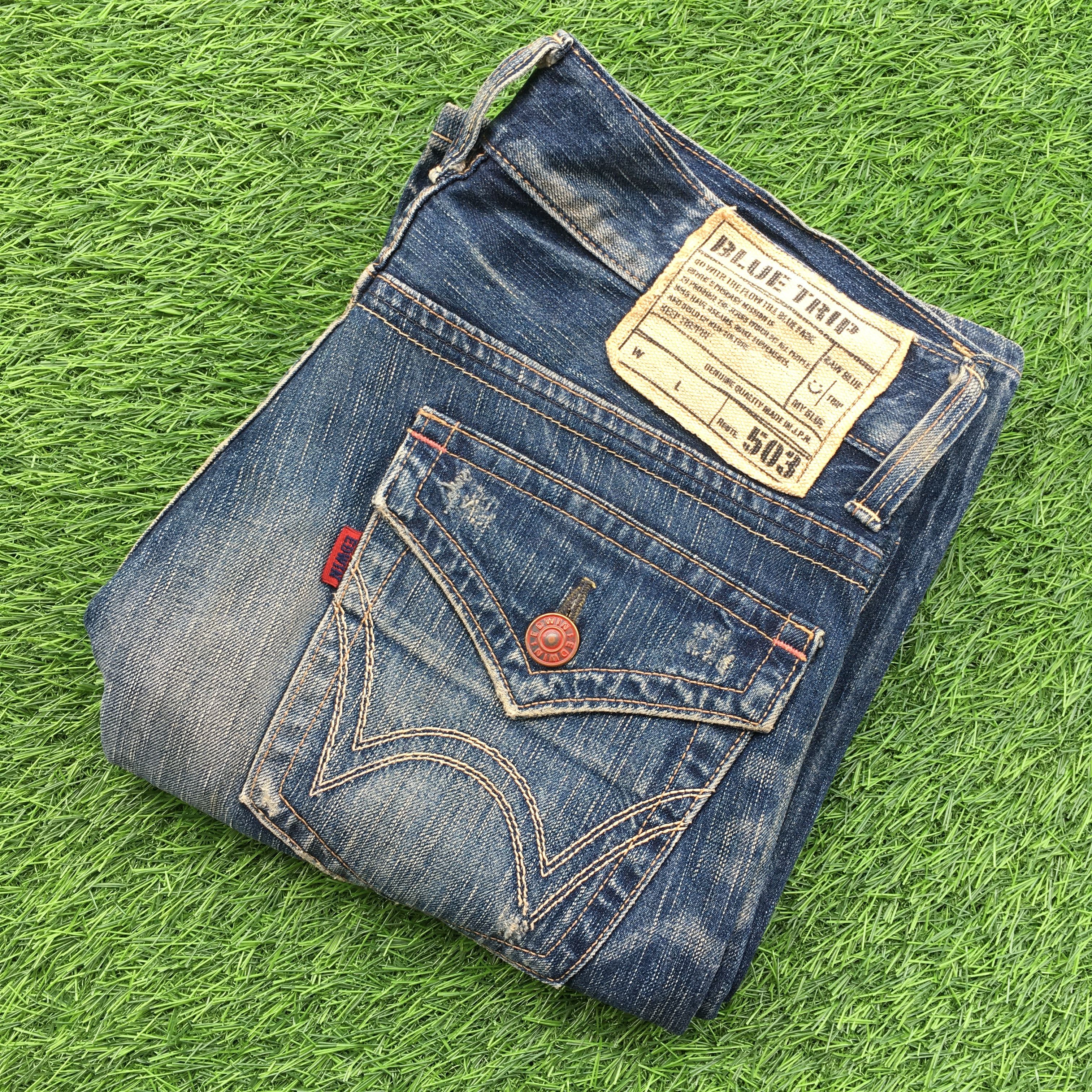 Edwin × Japanese Brand Flare 90s Style Edwin 503 Flare BlueTrip Distress Jean D-995 Size US 32 / EU 48 - 8 Thumbnail