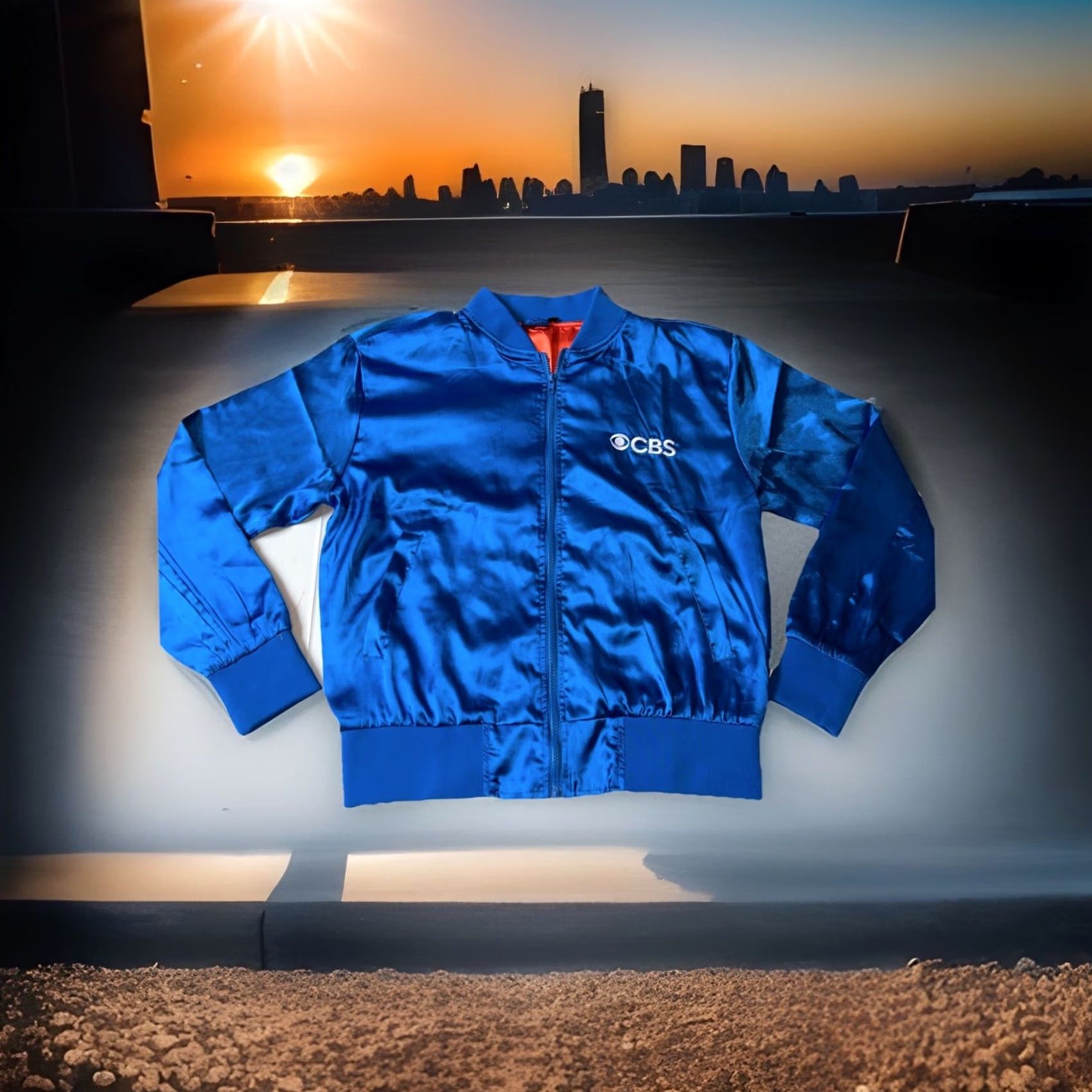 Logo 7 VINTAGE CBS Jacket Bomber Shirt Medium New Rare 70’s Zip-Up Satin Blue Logo CBS Television Eye Size US M / EU 48-50 / 2 - 2 Thumbnail