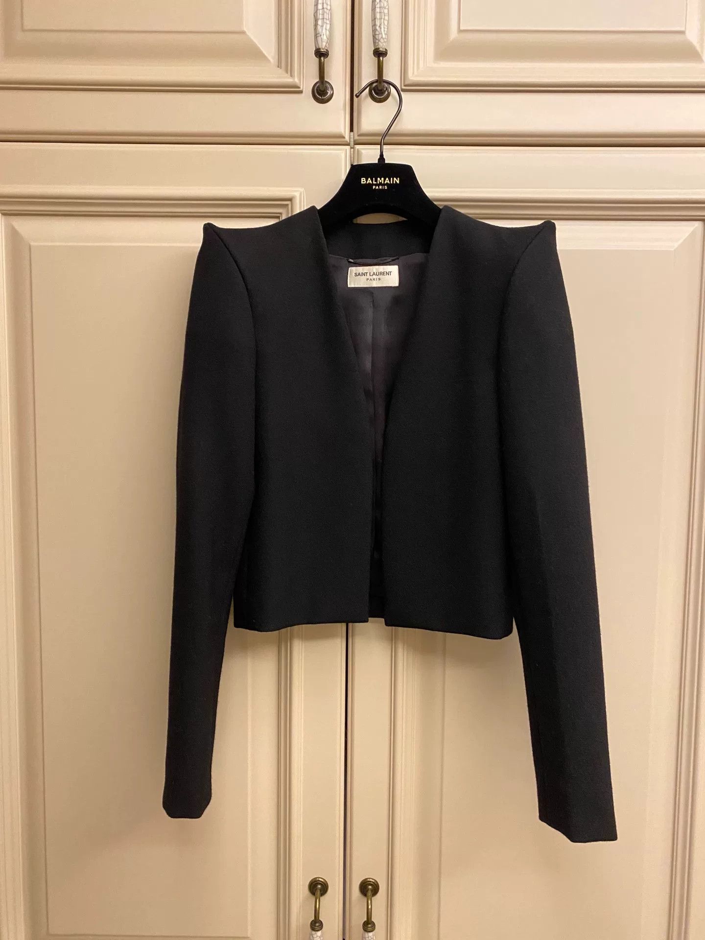 Saint Laurent Paris Saint Laurent Black Structured Cropped Blazer Size XXS / US 00 / IT 34 - 1 Thumbnail
