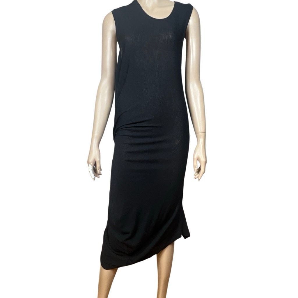 McQ Alexander McQueen Alexander McQueen McQ Black Ribbed Wool Bland Draped Midi Dress Size M (049) Size M / US 6-8 / IT 42-44 - 1 Thumbnail