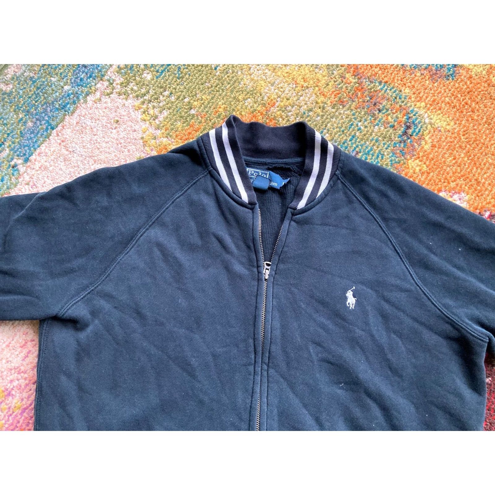Polo Ralph Lauren VINTAGE Polo Ralph Lauren Bomber Jacket Mens L Black Full Zip Varsity Retro Torn Lining, Cuff Wear Size US L / EU 52-54 / 3 - 4 Thumbnail