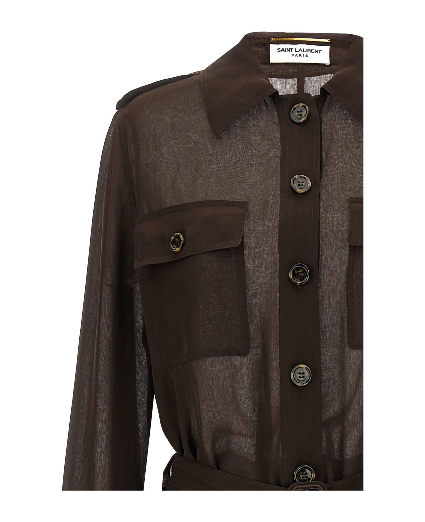 Saint Laurent Paris o1bcso1str0426 Saharienne Dress in Brown Size M / US 6-8 / IT 42-44 - 3 Thumbnail