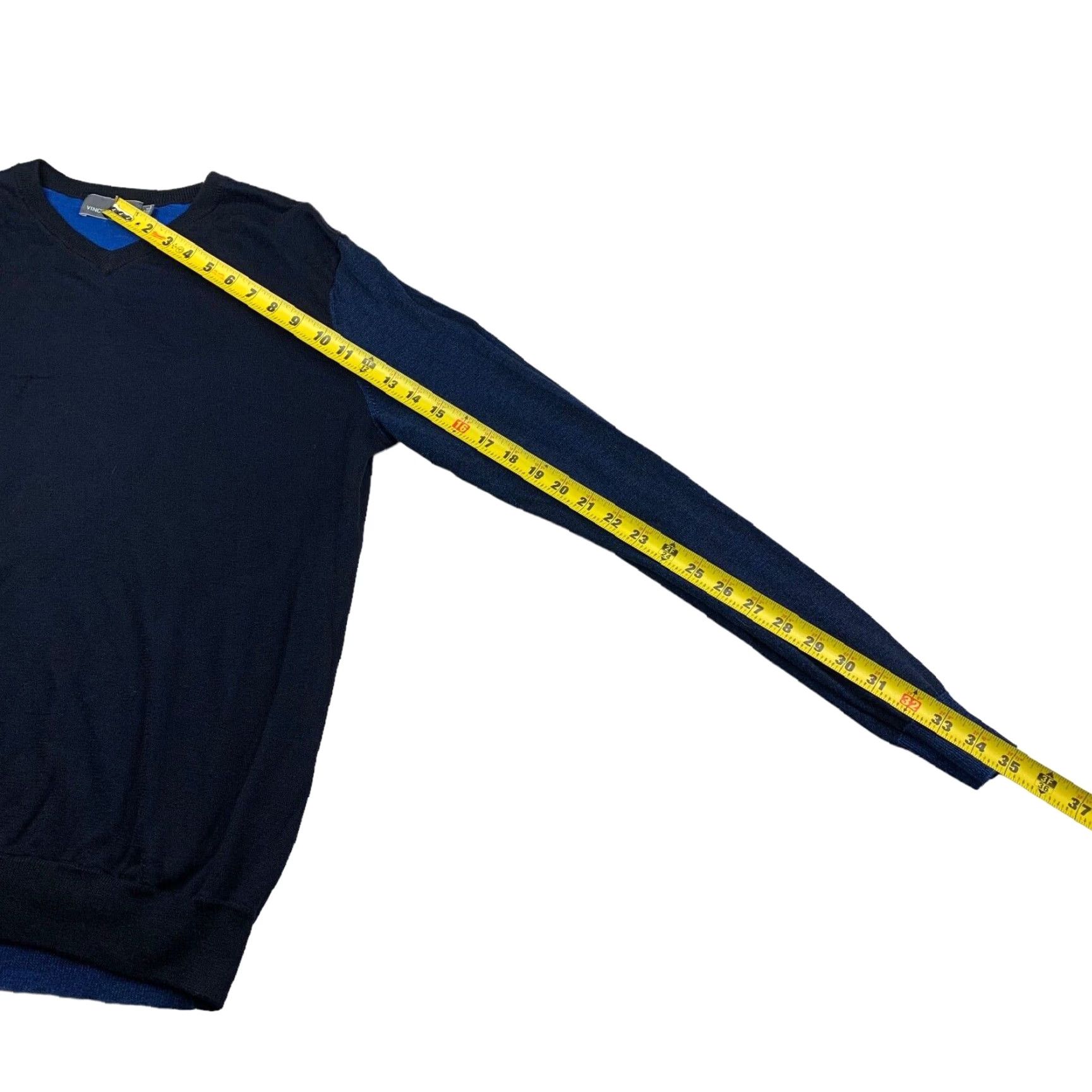 Vince Vince Men's Sweater 100% Cotton V-Neck Pullover Blue/Black Large Size US L / EU 52-54 / 3 - 6 Thumbnail