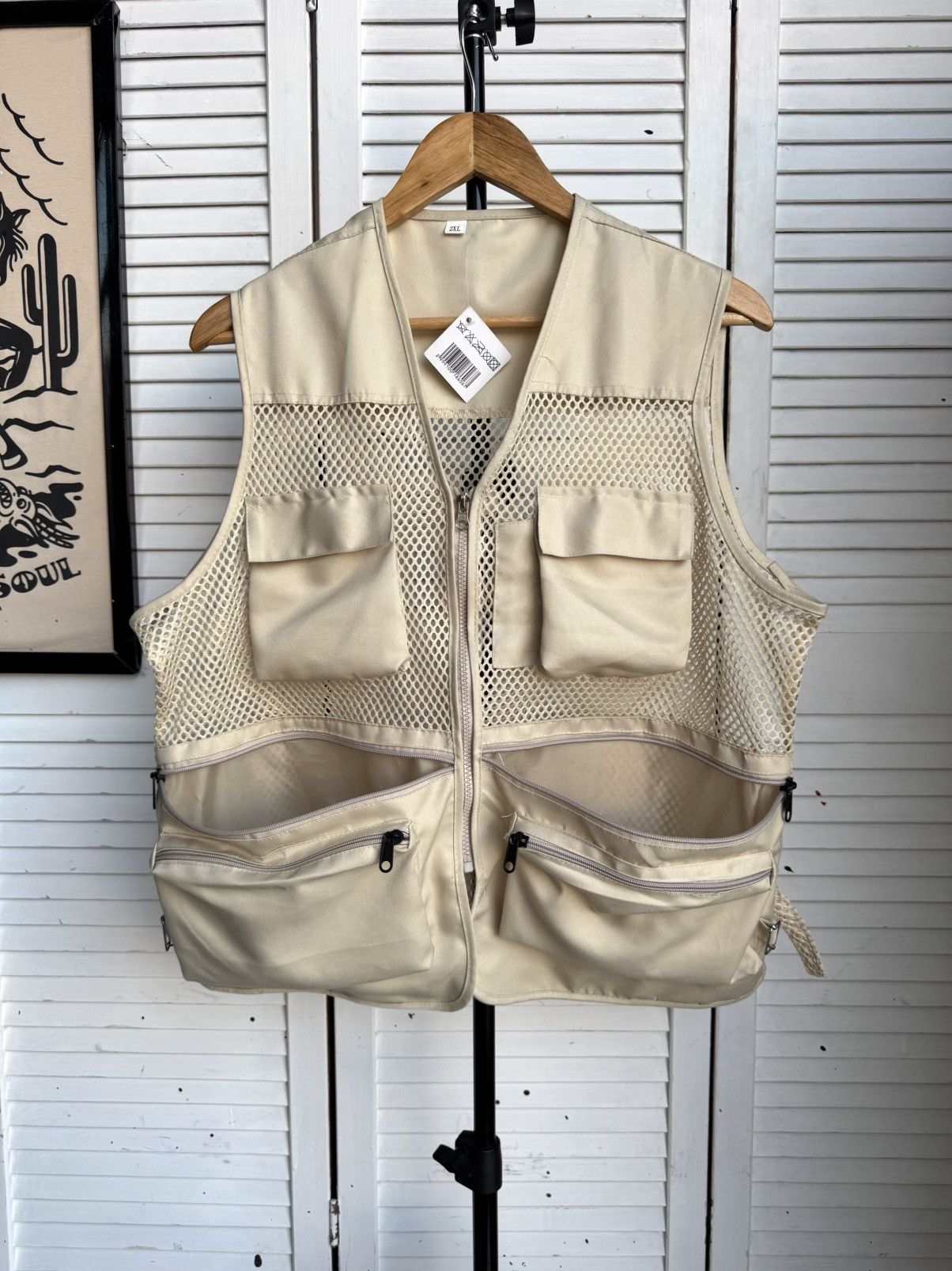 Vintage Utility Fishing Vest Mesh Multi Pocket Beige Tactical Size US XL / EU 56 / 4 - 9 Thumbnail