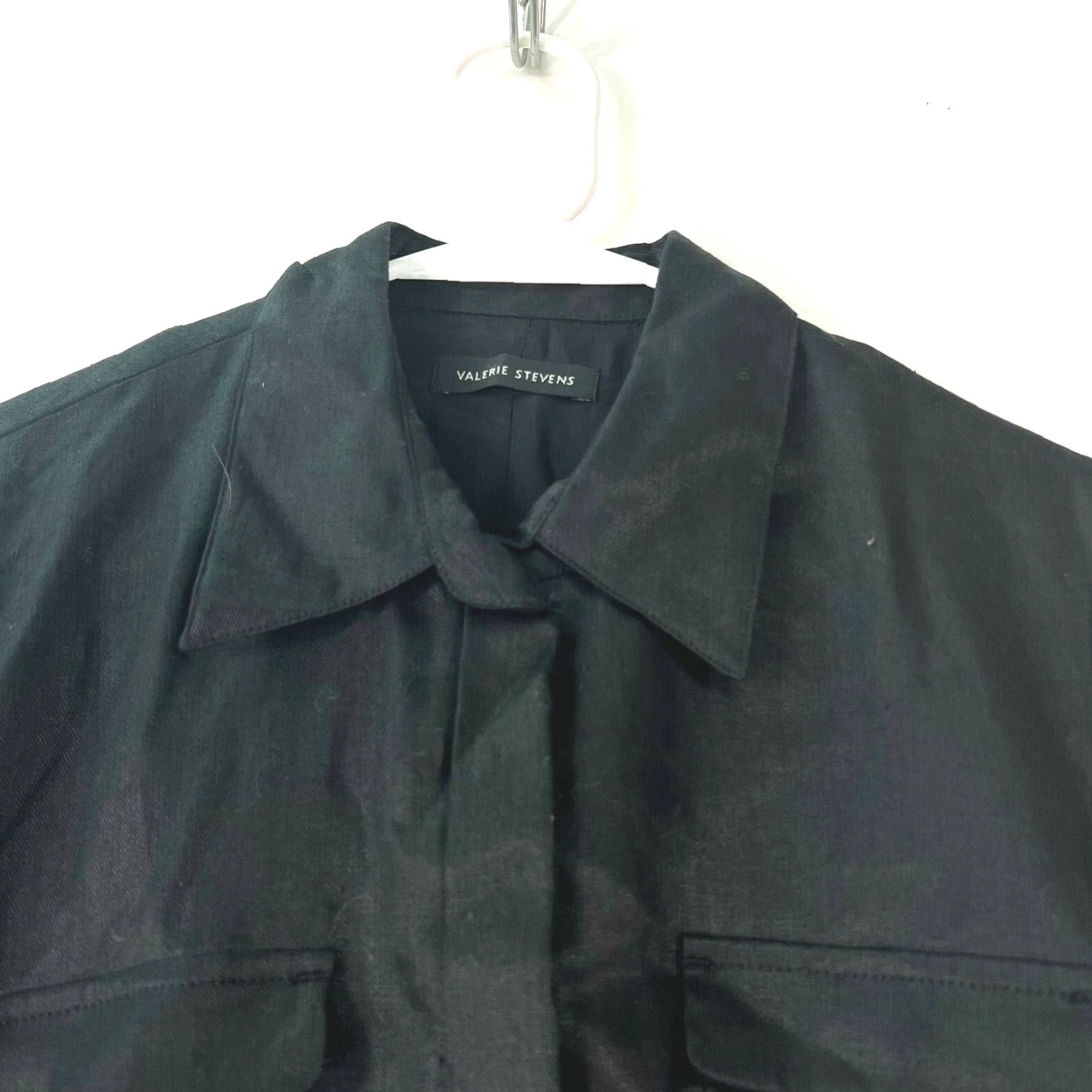 Vintage Valerie Stevens Womens Jacket Linen Black Size 8 Long Sleeve Collared Casual 100% Linen Regular Pockets Womens Size M / US 6-8 / IT 42-44 - 3 Thumbnail