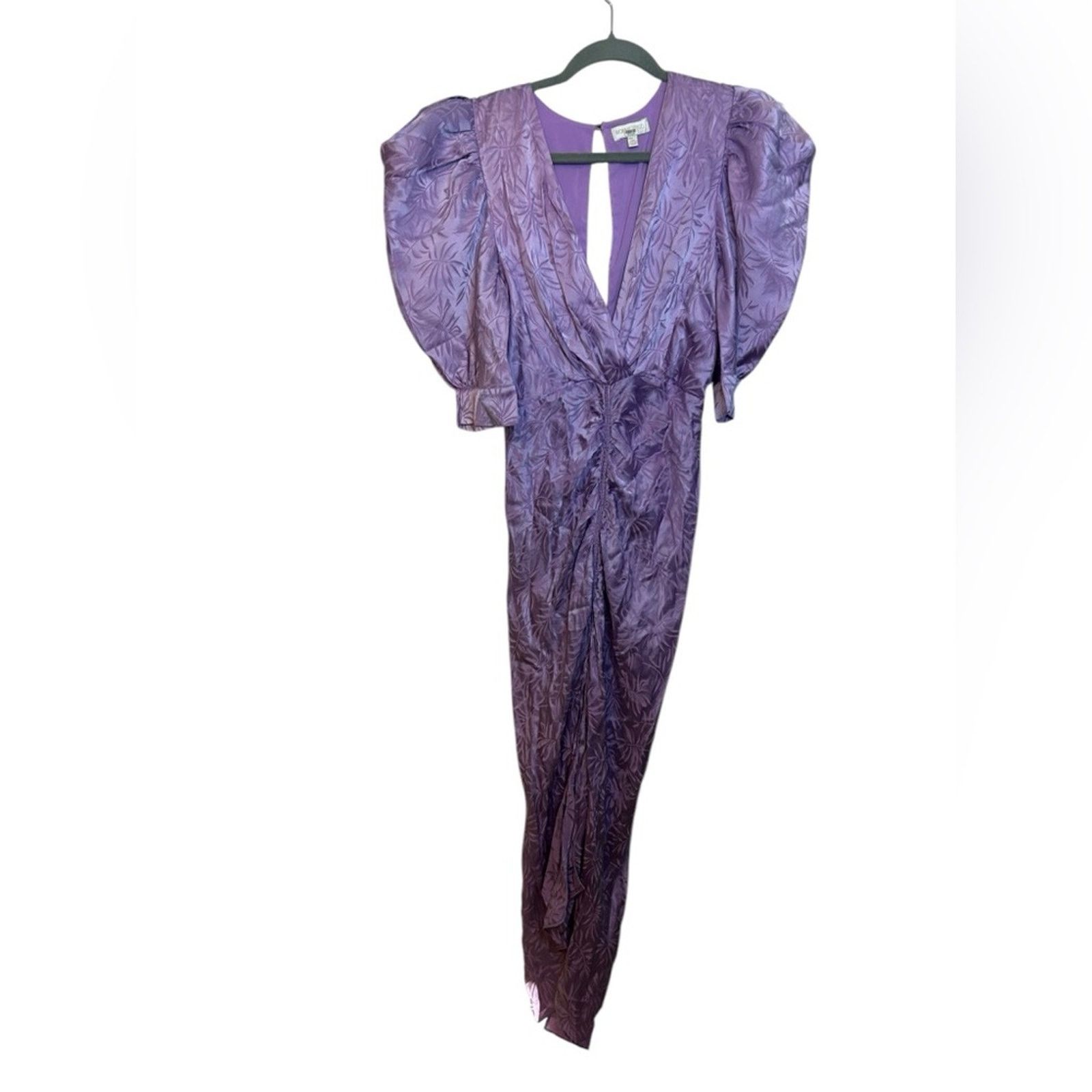 Ronny Kobo Ronny Kobo Ariana Satin Ruched Puff Sleeve Midi Dress Size M / US 6-8 / IT 42-44 - 2 Thumbnail
