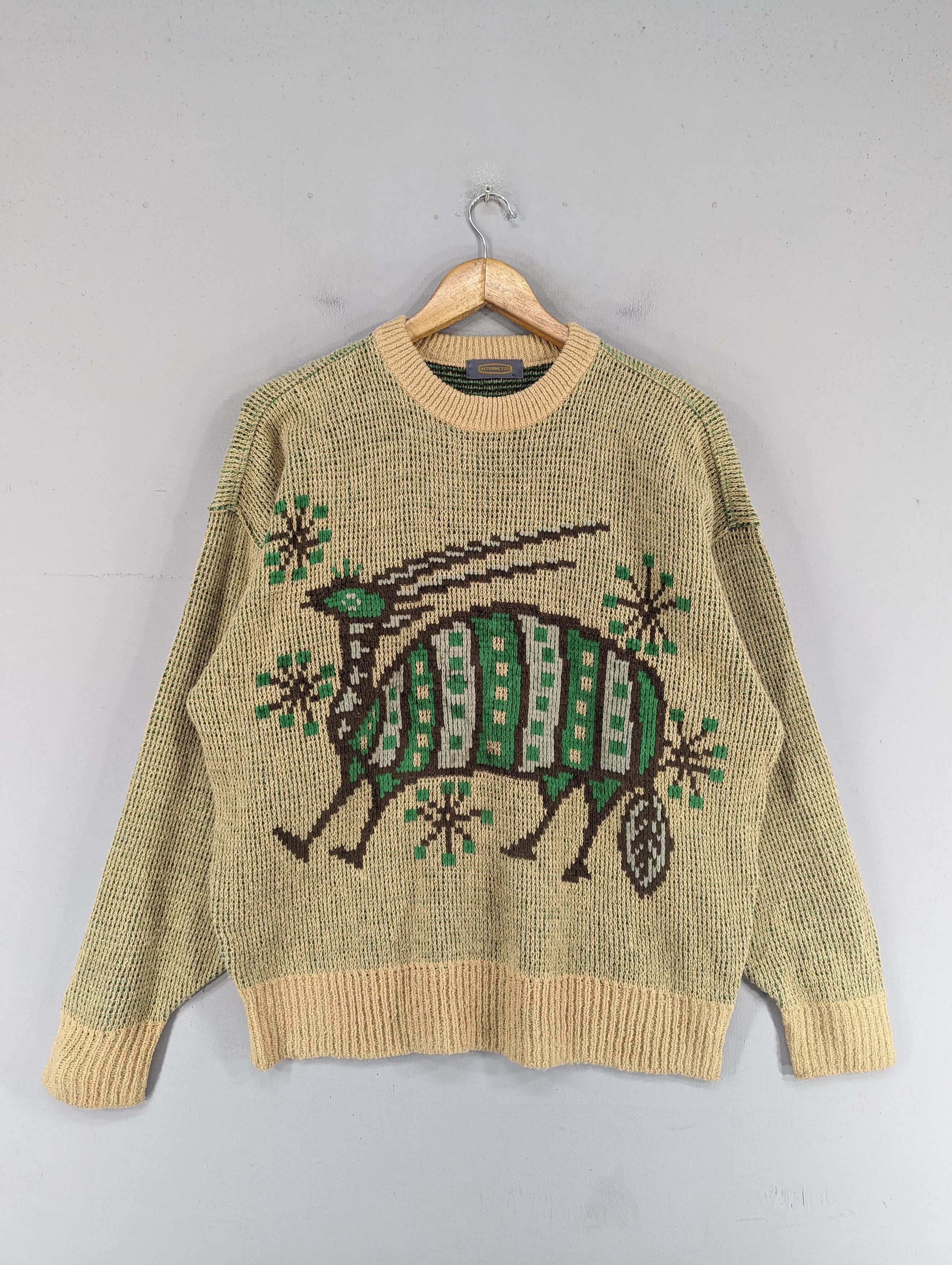 image of Coloured Cable Knit Sweater x Vintage 90's Intermezzo Animal Knit Sweatshirt, Men's (Size Medium)