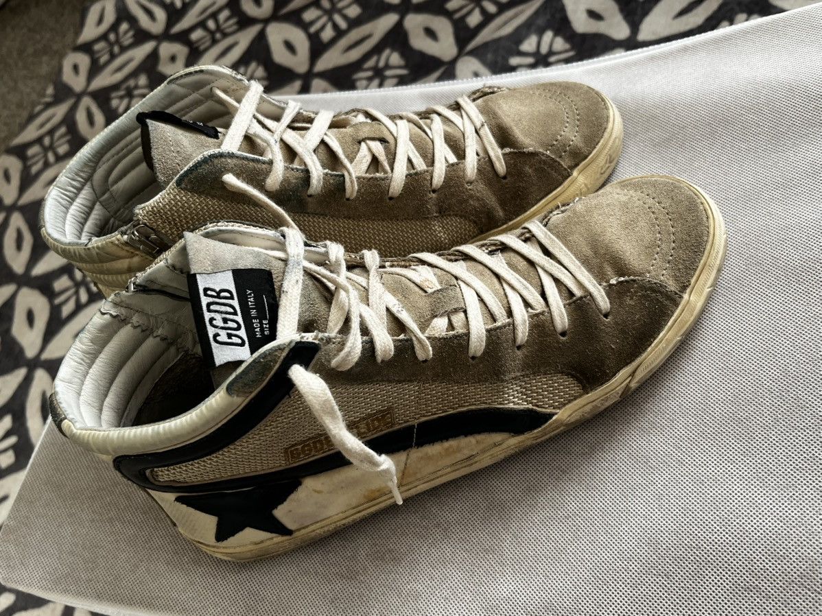 Golden Goose Slide in beige mesh and nylon with blue leather star/flash Size US 10.5 / EU 43-44 - 2 Thumbnail