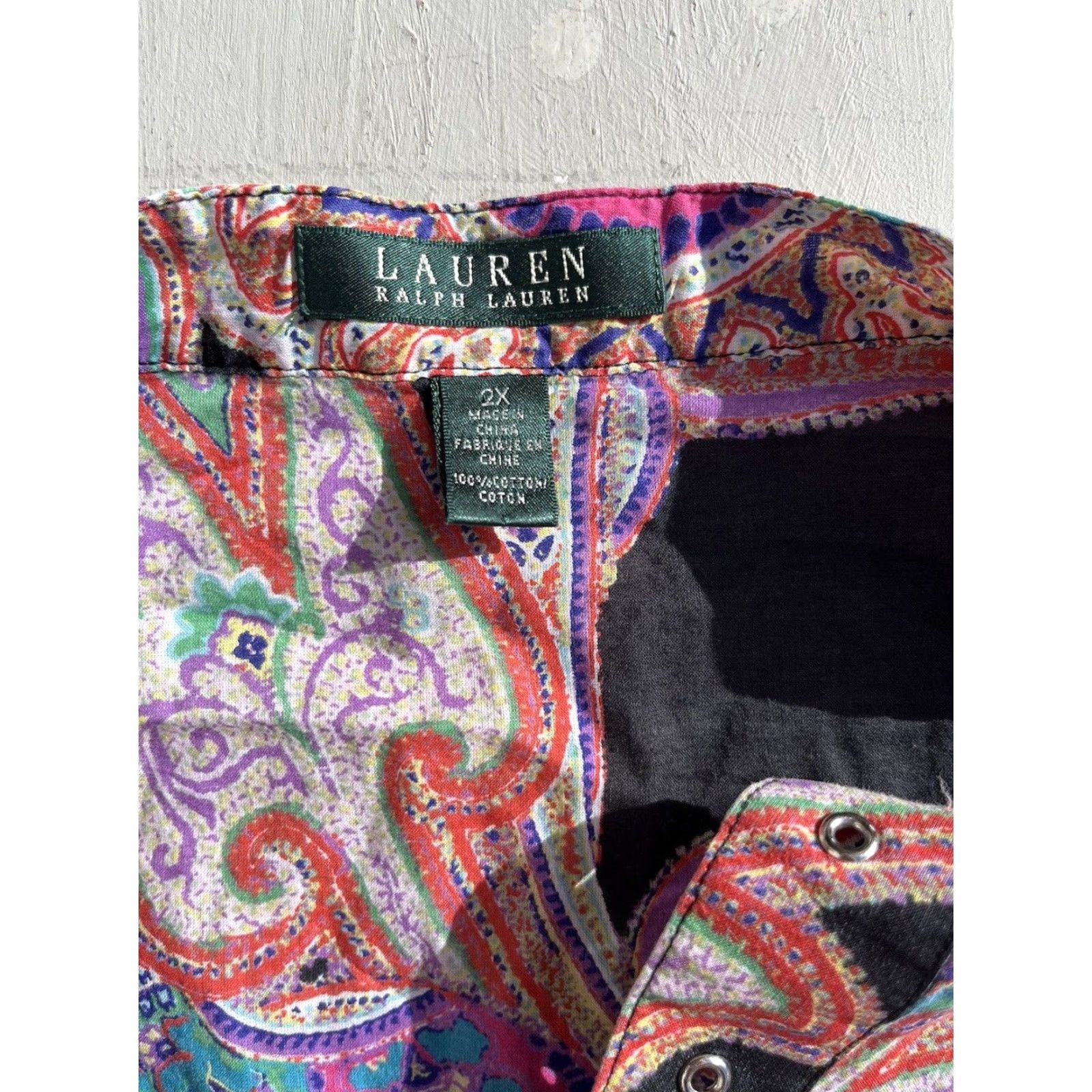 Ralph Lauren Women's Lauren Ralph Lauren Blouse All-Over Multicolor Paisley 2X Mardi Gras Size XXL / US 16-18 / IT 52-54 - 3 Thumbnail