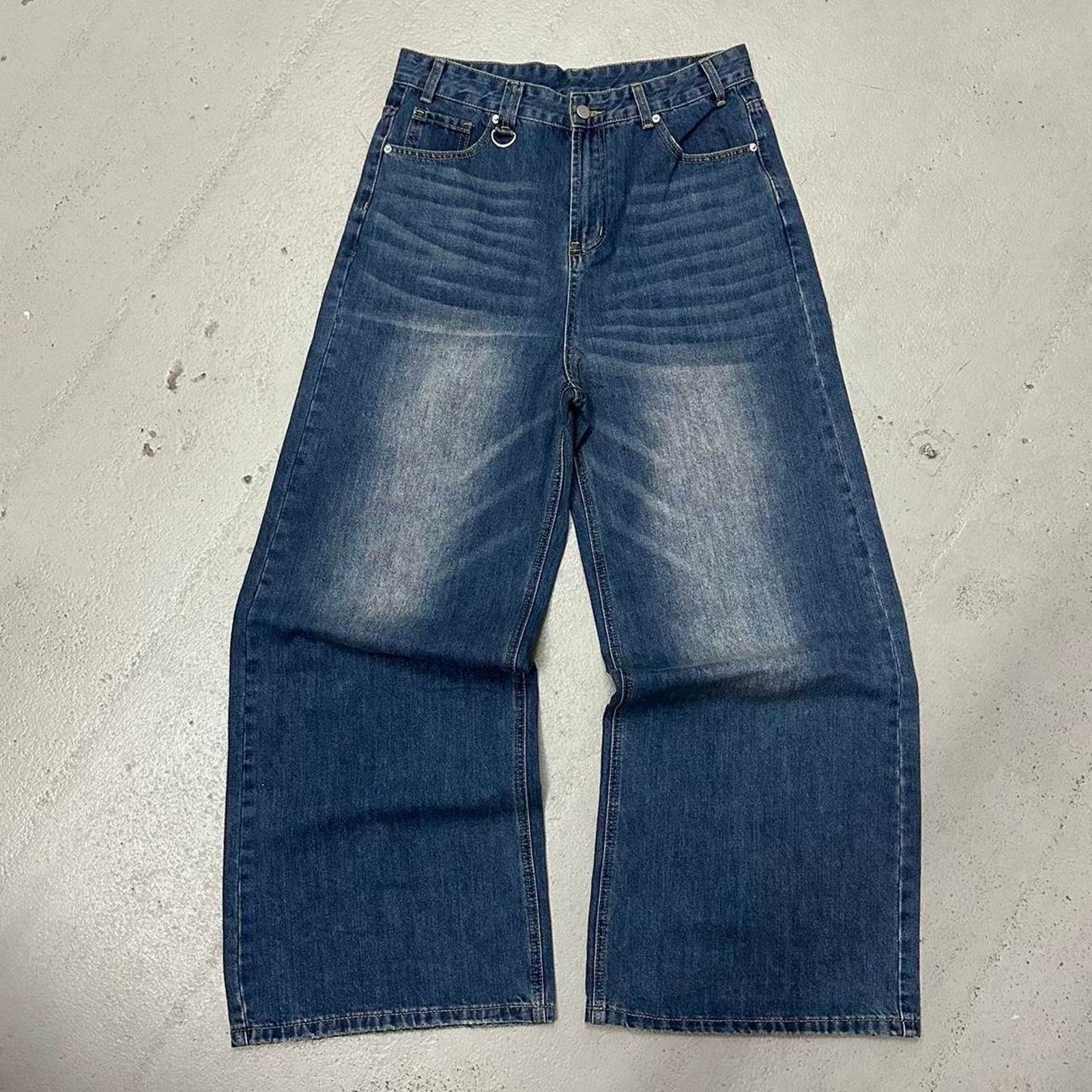 BLUE WIDE LEG BAGGY DENIM WAIST 34 FLAT