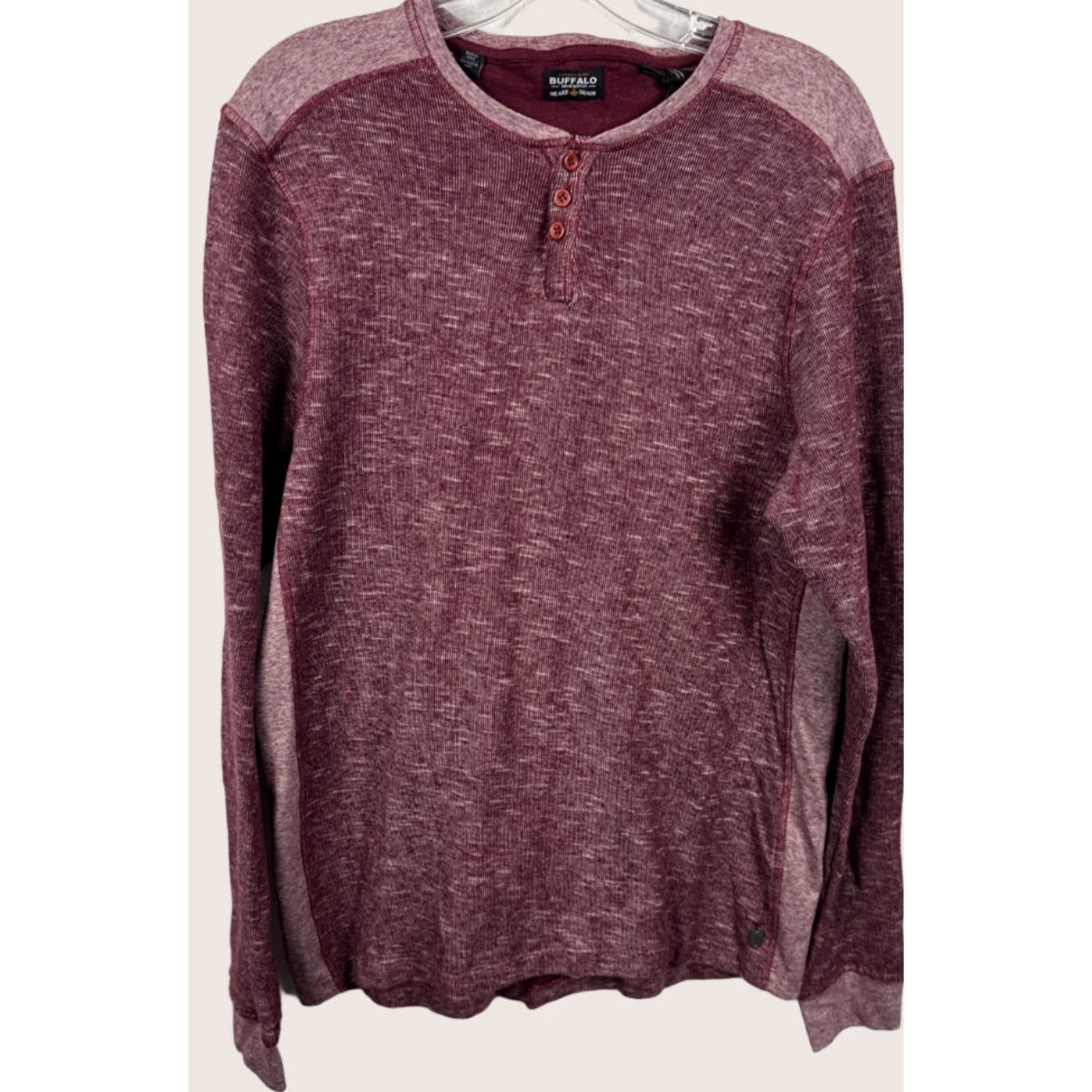 Buffalo David Bitton Buffalo David Bitton Mens M Henley Shirt Heathered Purple Plum Cotton Long Sleeve Pullover Logo Coin tag front Size US M / EU 48-50 / 2 - 1 Thumbnail