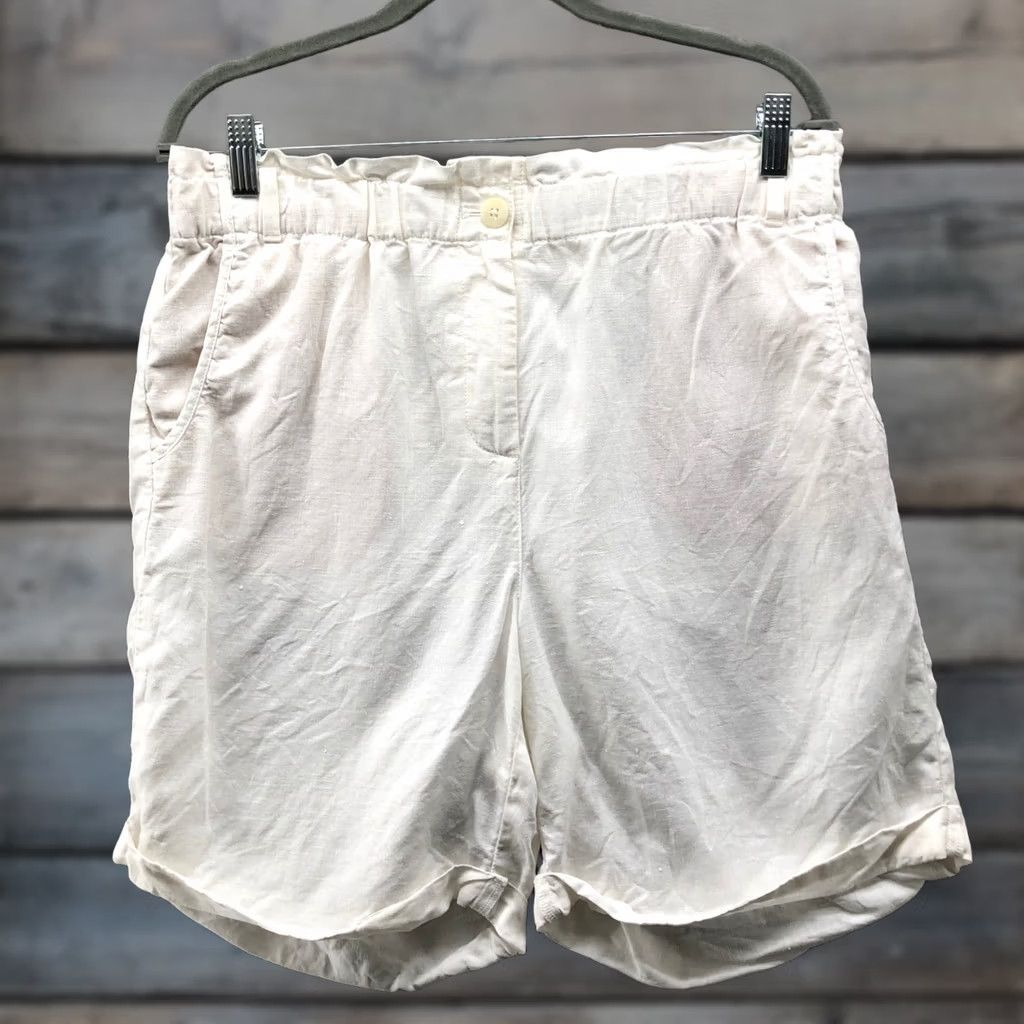 J. Jill VINTAGE J.Jill 100% Linen White Shorts Womens M High Waisted Roll Cuff Paperbag Size 32" / US 10 / IT 46 - 1 Thumbnail