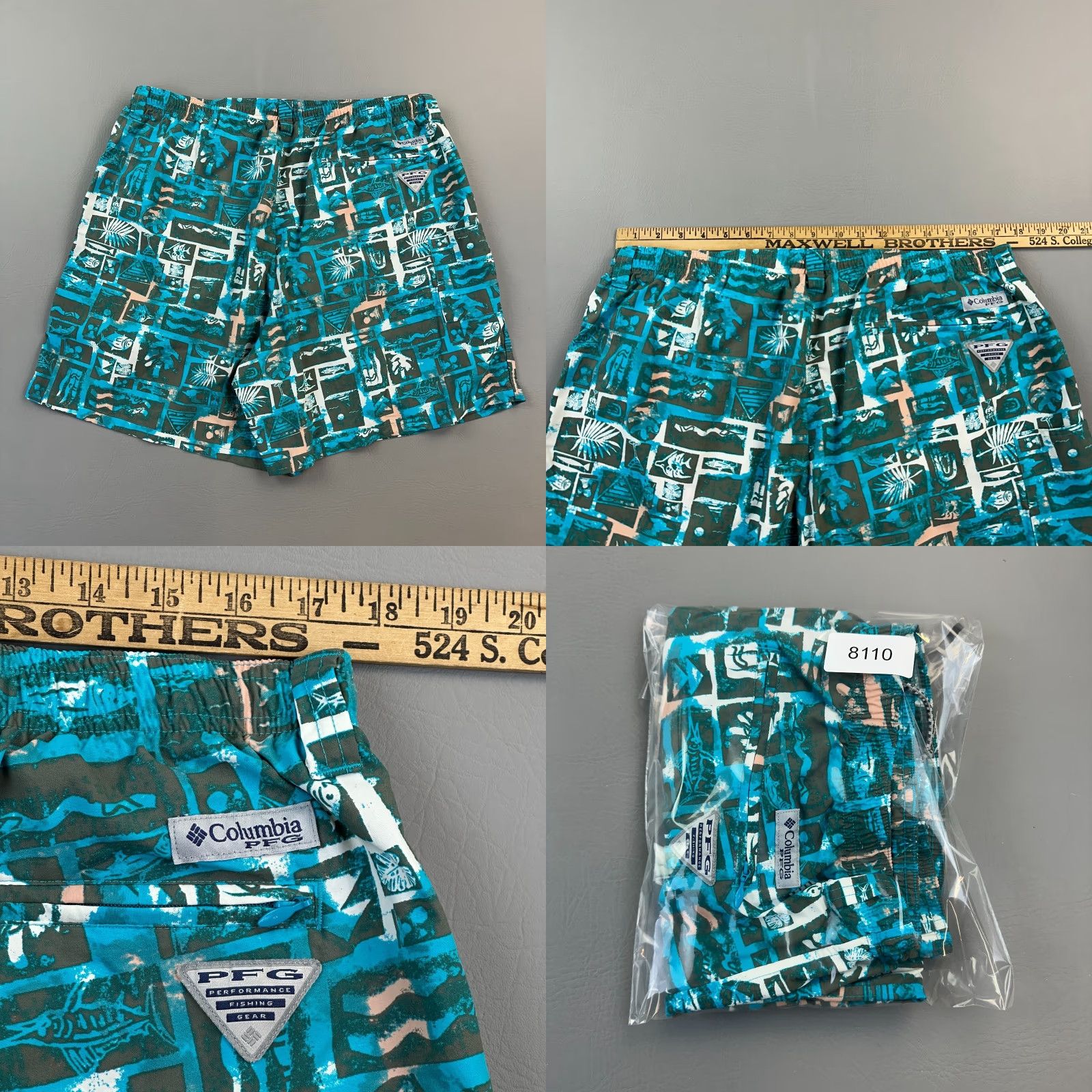 Vintage Columbia PFG Super Backcast Shorts Mens XL Hawaiian Print Nylon 6" Water Short Size US 36 / EU 52 - 8 Thumbnail