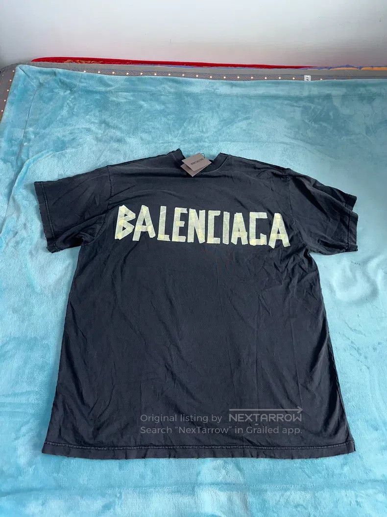 Balenciaga Balenciaga Tape Letter LOGO Printed Round Neck Short Sleev Size US L / EU 52-54 / 3 - 1 Thumbnail