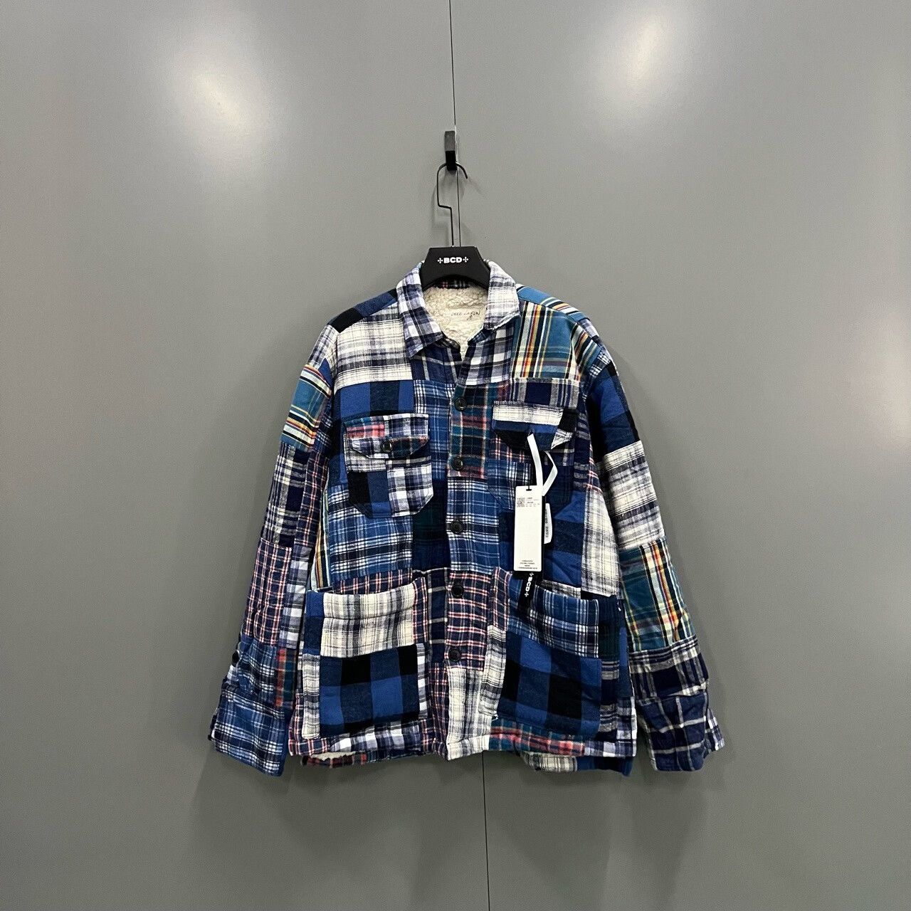 greg lauren plaid shearling jacket size 1