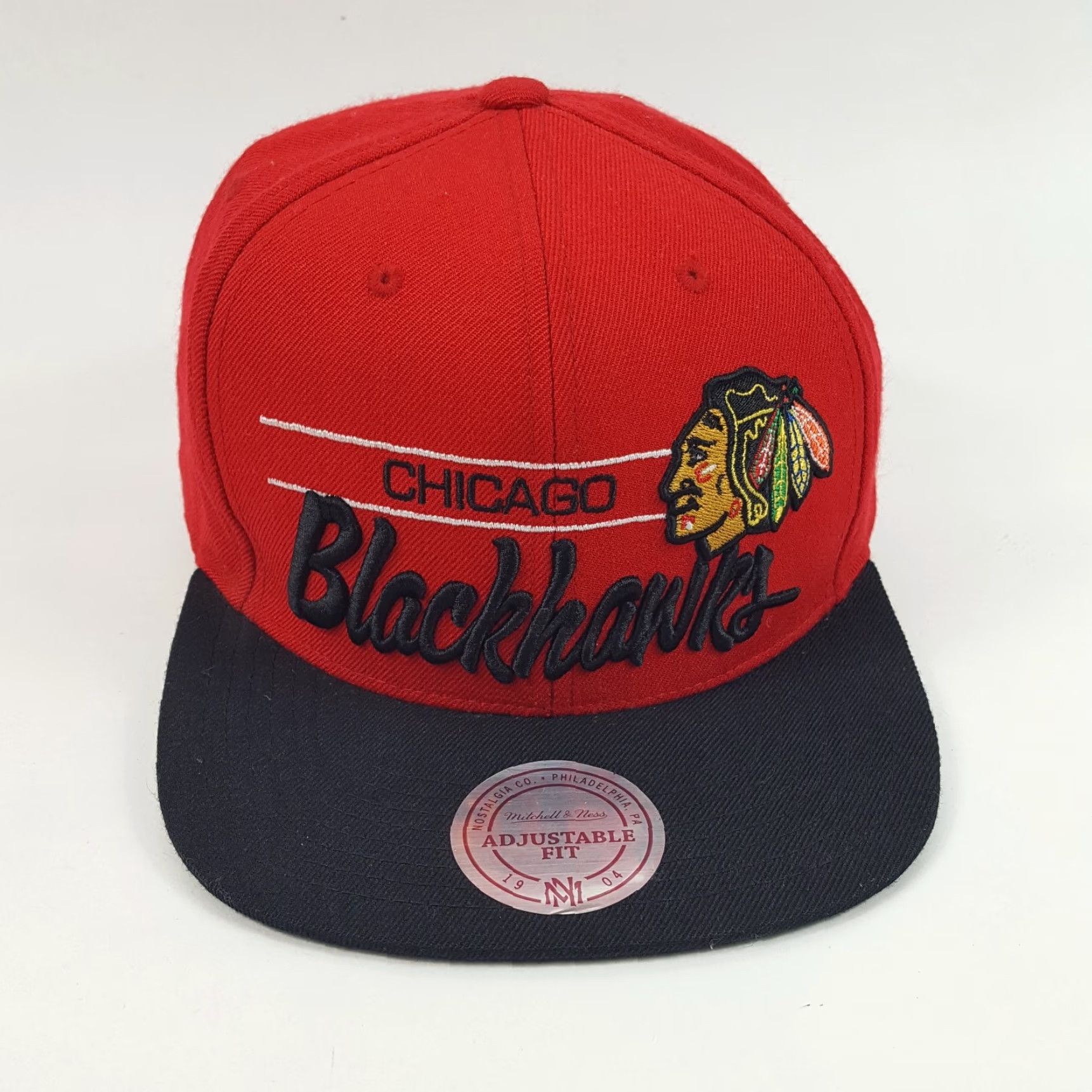 Mitchell & Ness VINTAGE Mitchell & Ness Chicago Blackhawks NHL Logo Wool Snapback Baseball Cap Hat One Size Red 90s Mens Size ONE SIZE - 2 Thumbnail