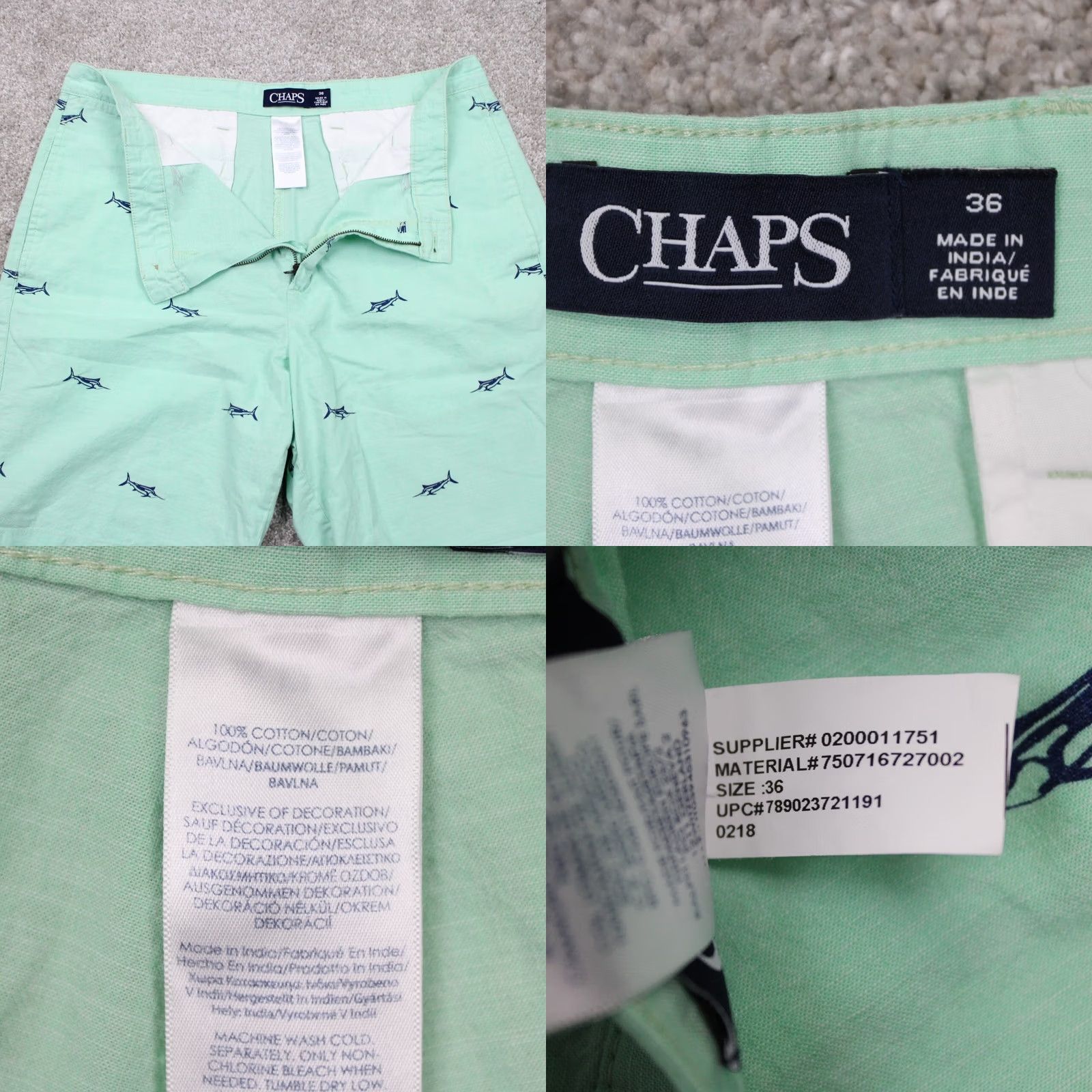 Chaps Chaps Chino Shorts Mens 36 Green Sport Fish All Over Print 10" Inseam Size US 36 / EU 52 - 8 Thumbnail