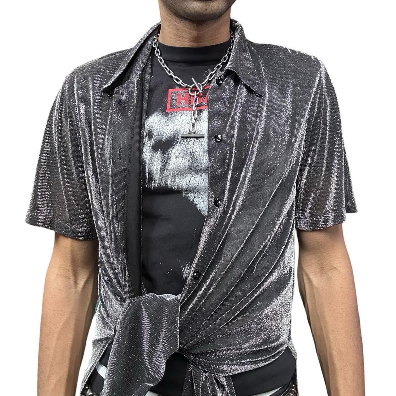 Vintage Vintage Design 36 Black/Silver Sheer Metallic Shirt - Large Size L / US 10 / IT 46 - 1 Thumbnail