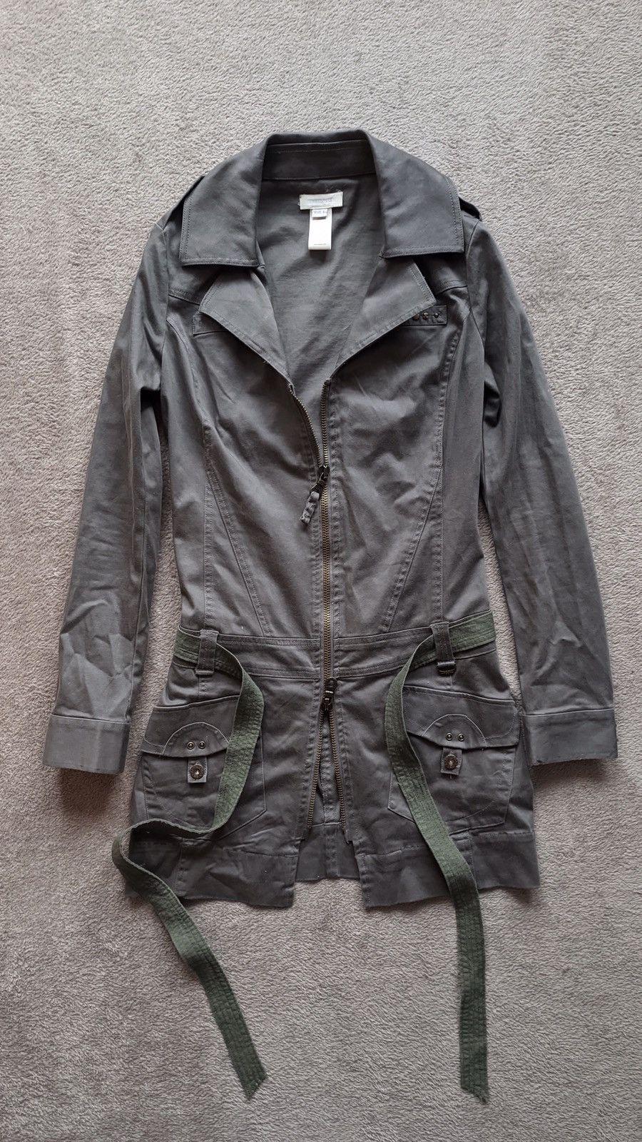Japanese Brand Y2K Diesel vintage Military Grey Zip Dress Coat with Belt Size L / US 10 / IT 46 - 2 Thumbnail