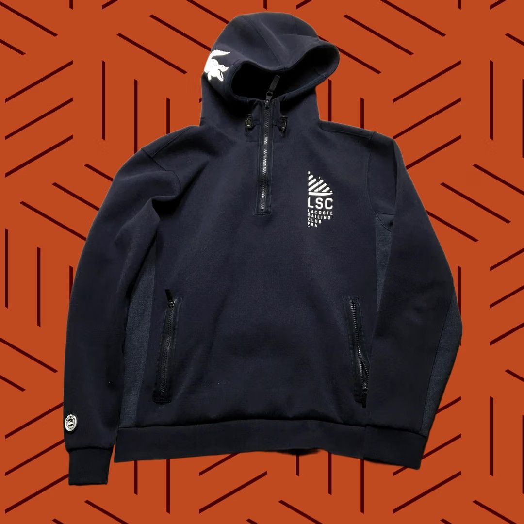 Lacoste Lacoste Hoodie Mens L Blue 1/4 Zip Fleece Sailing Club Graphic Performance Shirt Size US L / EU 52-54 / 3 - 1 Thumbnail