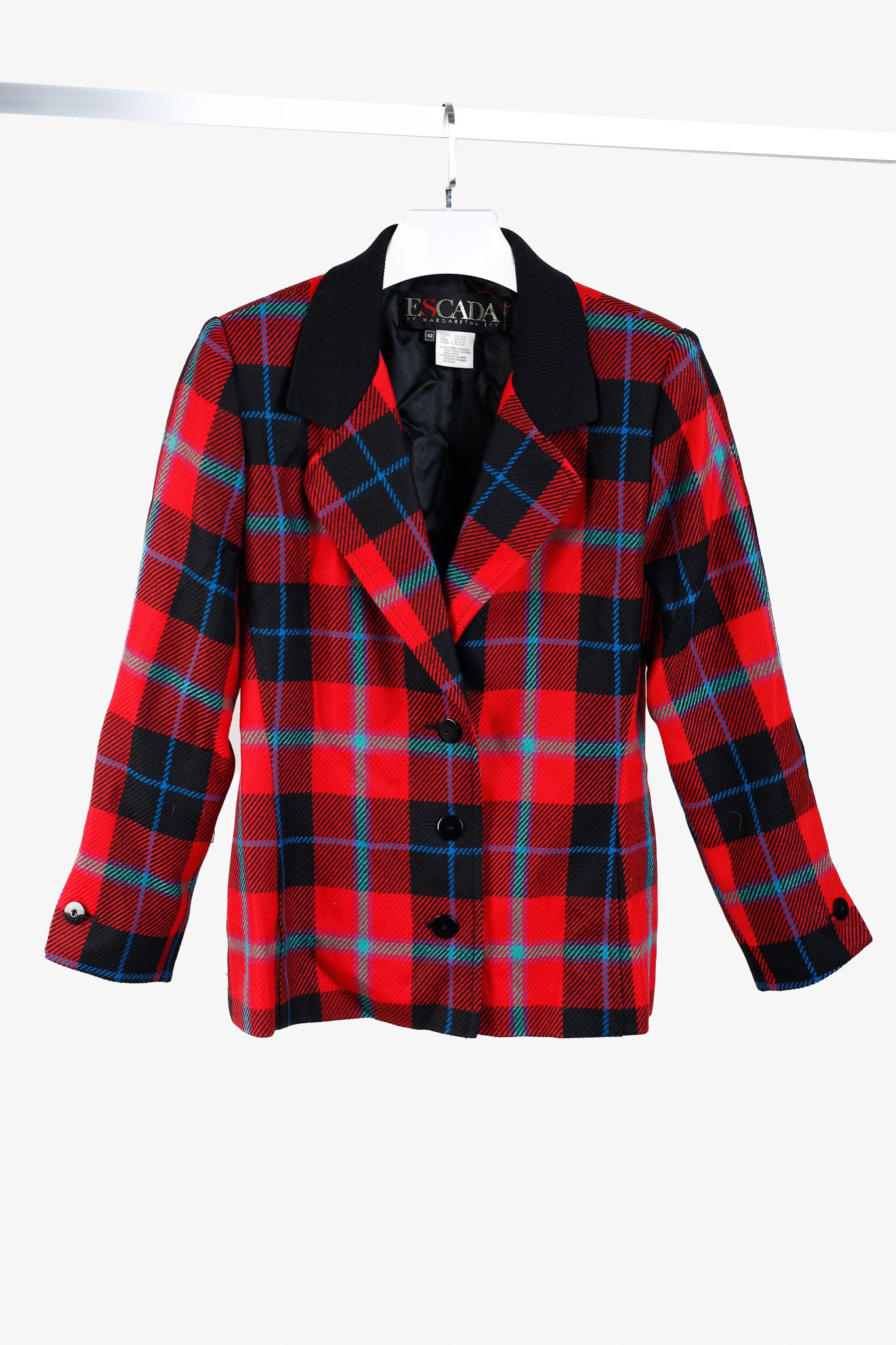Escada Escada Vintage Red Tartan Single Breasted Tailored Blazer Size L / US 10 / IT 46 - 1 Thumbnail