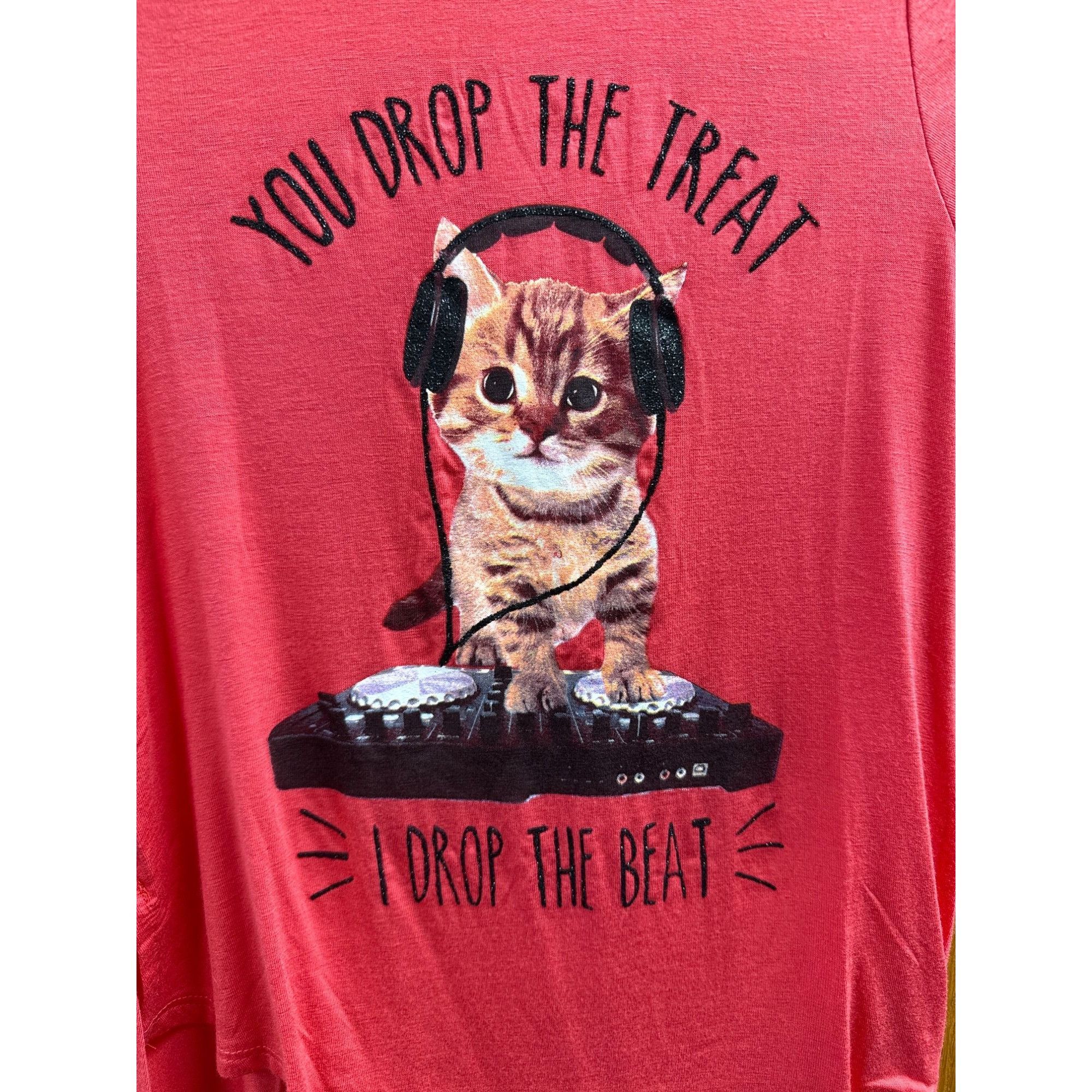 Other I Love Glam Girl Cat DJ Graphic Tee Large "You drop the Trea Size L / US 10 / IT 46 - 2 Thumbnail
