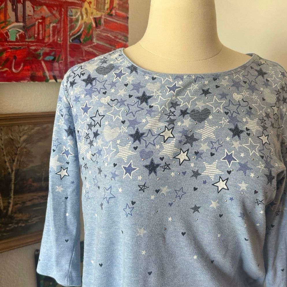 Other unbranded blue star and heart print long sleeve shirt Size M / US 6-8 / IT 42-44 - 2 Thumbnail