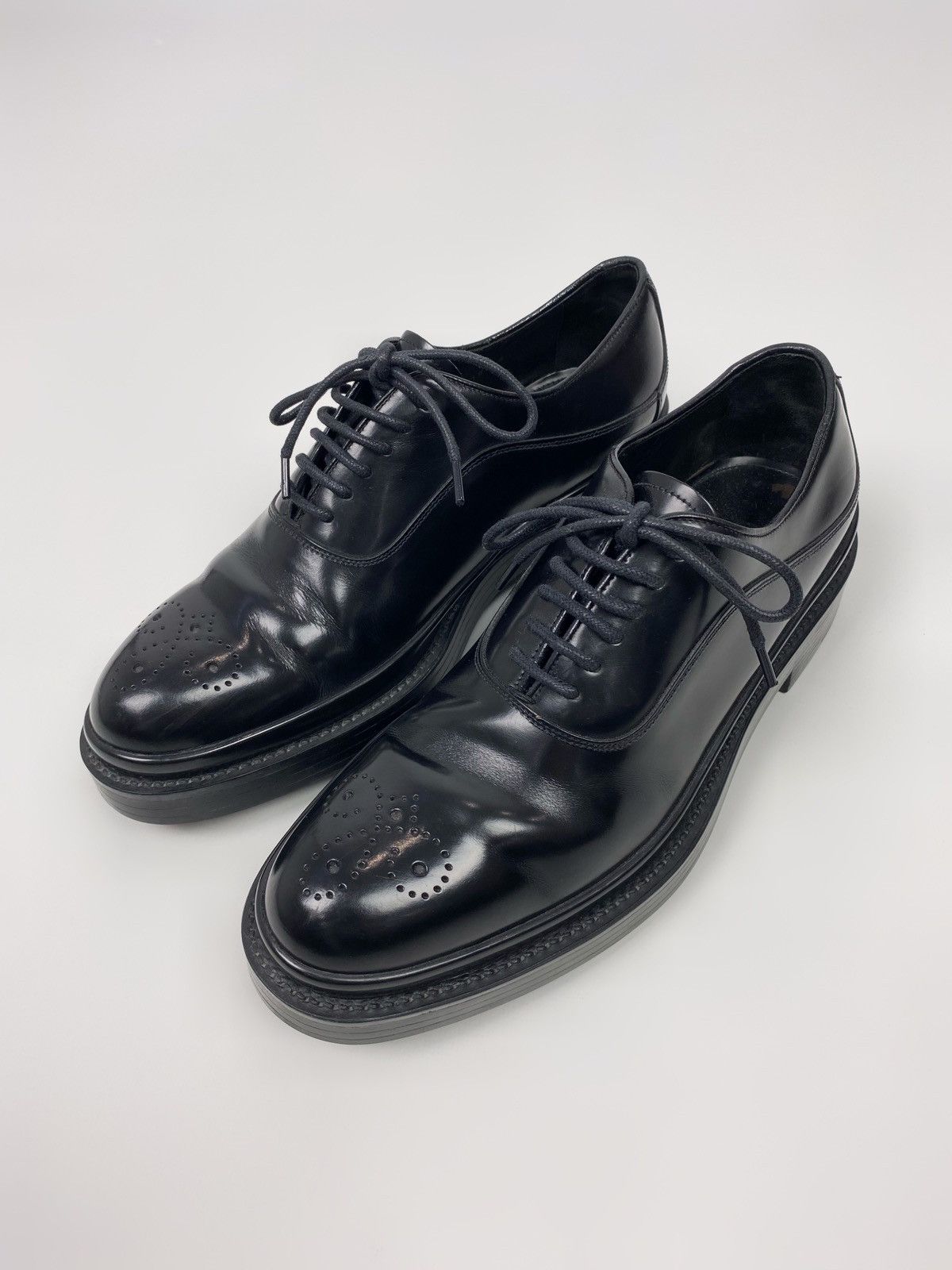Prada Prada Black Brushed Leather Oxford Shoes Size US 7 / EU 40 - 5 Thumbnail