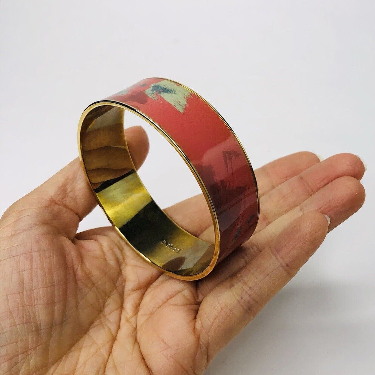 J.Crew J Crew Abstract Enamel Wide Bangle Bracelet Brick Red Gold Size ONE SIZE - 7 Thumbnail