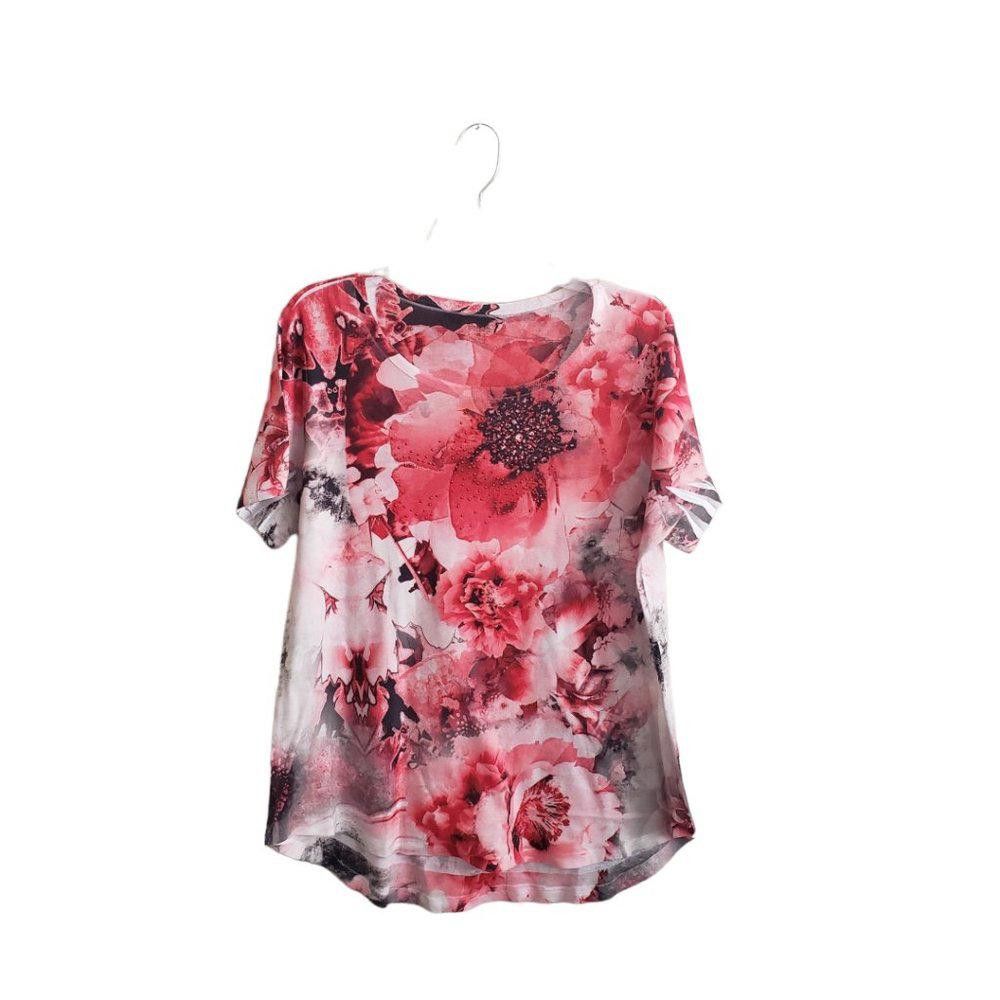 Designer CT680 Style & Co Women's Red Floral Sequined T-shirt 2X Size XXL / US 16-18 / IT 52-54 - 1 Thumbnail