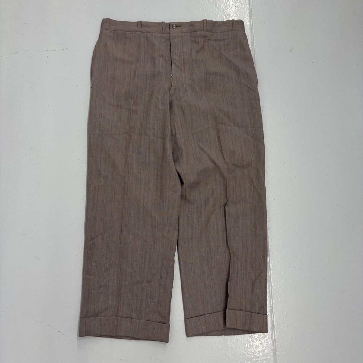 Other NOS Vintage 50s Brown Herringbone Wool Trousers 36x27 Size US 36 / EU 52 - 1 Thumbnail