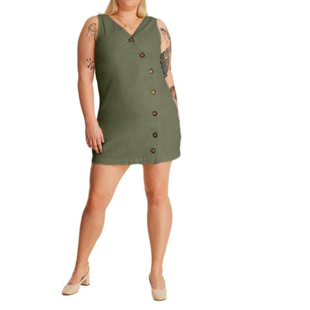 Other NWT New Warp + Weft Button Front Green Dress Size 1X Size XL / US 12-14 / IT 48-50 - 1 Thumbnail