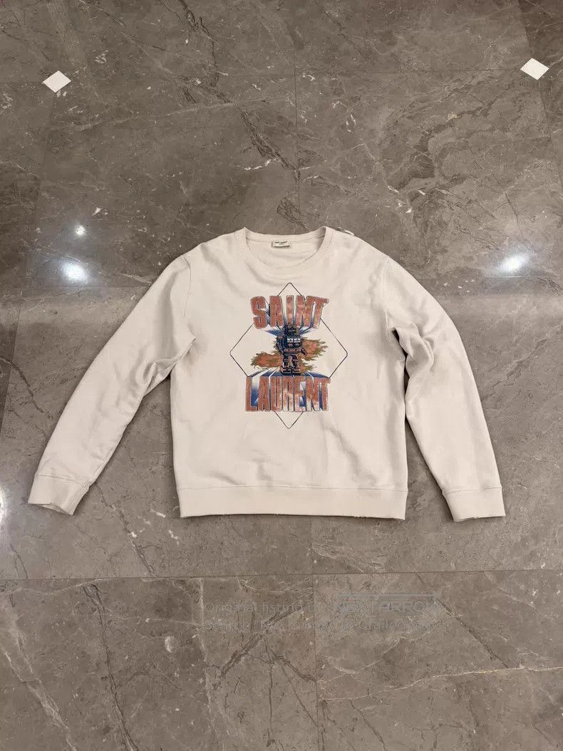 Saint Laurent Paris Saint Laurent Paris White Robot Print Logo Sweatshirt Size US L / EU 52-54 / 3 - 3 Thumbnail
