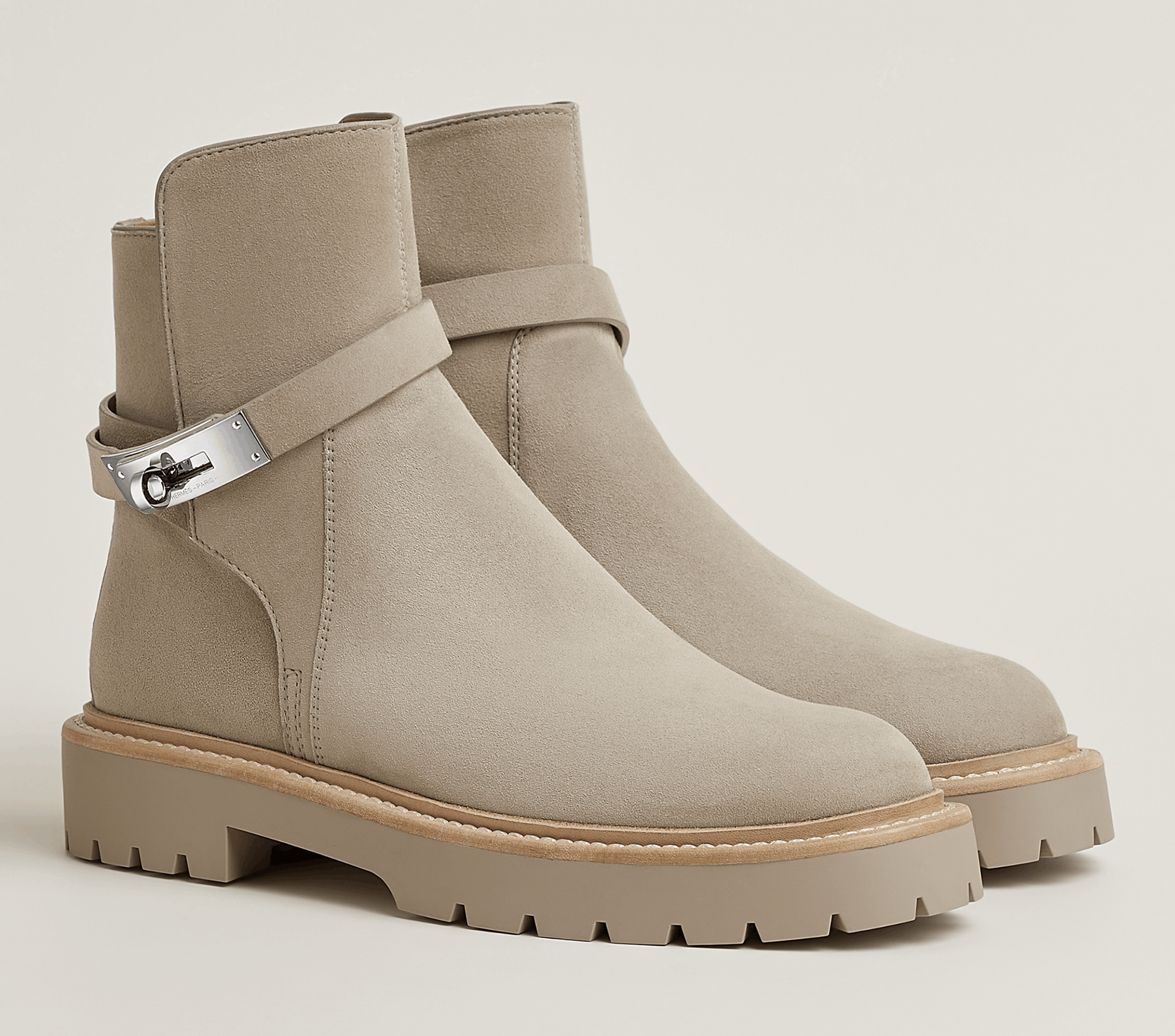 Hermes Hermes Jeff Ankle Boot Galet Suede Kelly Lock Buckle 40 Size US 10 / IT 40 - 1 Thumbnail