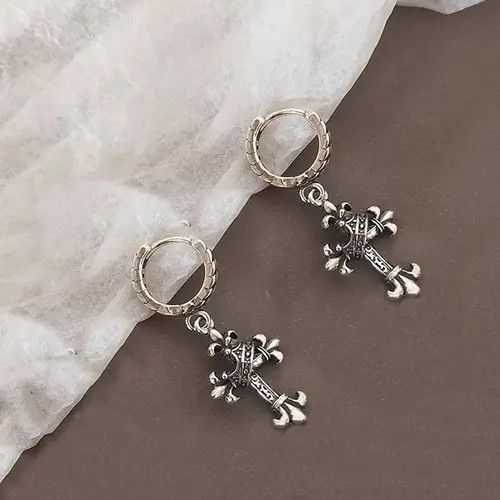 VIBE 925 Silver Plated Cross Dangle Drop Earrings for Men Women Size ONE SIZE - 3 Thumbnail