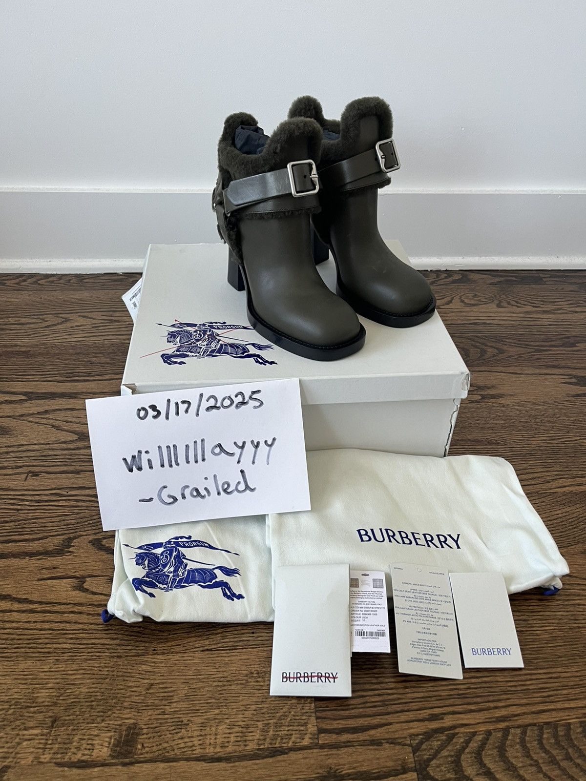 Burberry Burberry Leather and Shearling Cosy Stirrup Boots Size US 7 / IT 37 - 7 Thumbnail